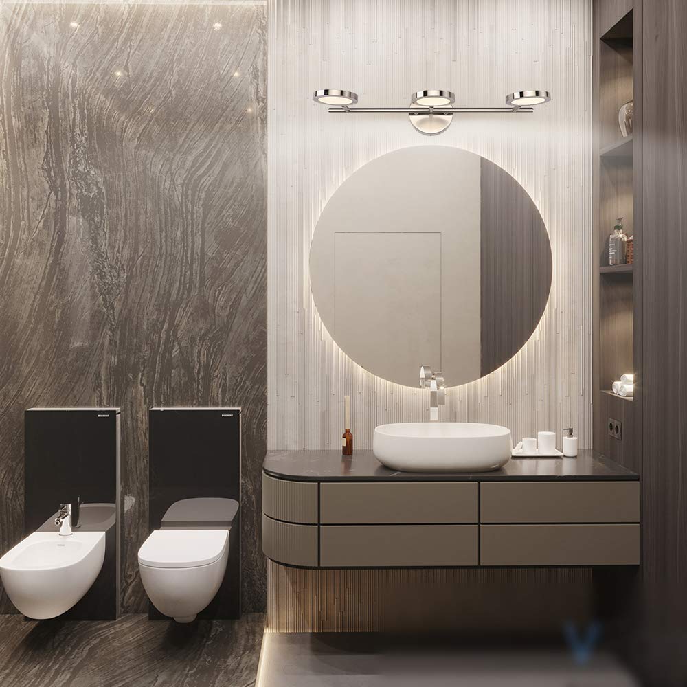 Joossnwell Modern Led Vanity Lights Nickel Finish, 3-Light Bathroom Lighting Fixtures 21.26" Inch 15W Metal Wall Sconces With Swing Arm Up And Down Lamps 4000K