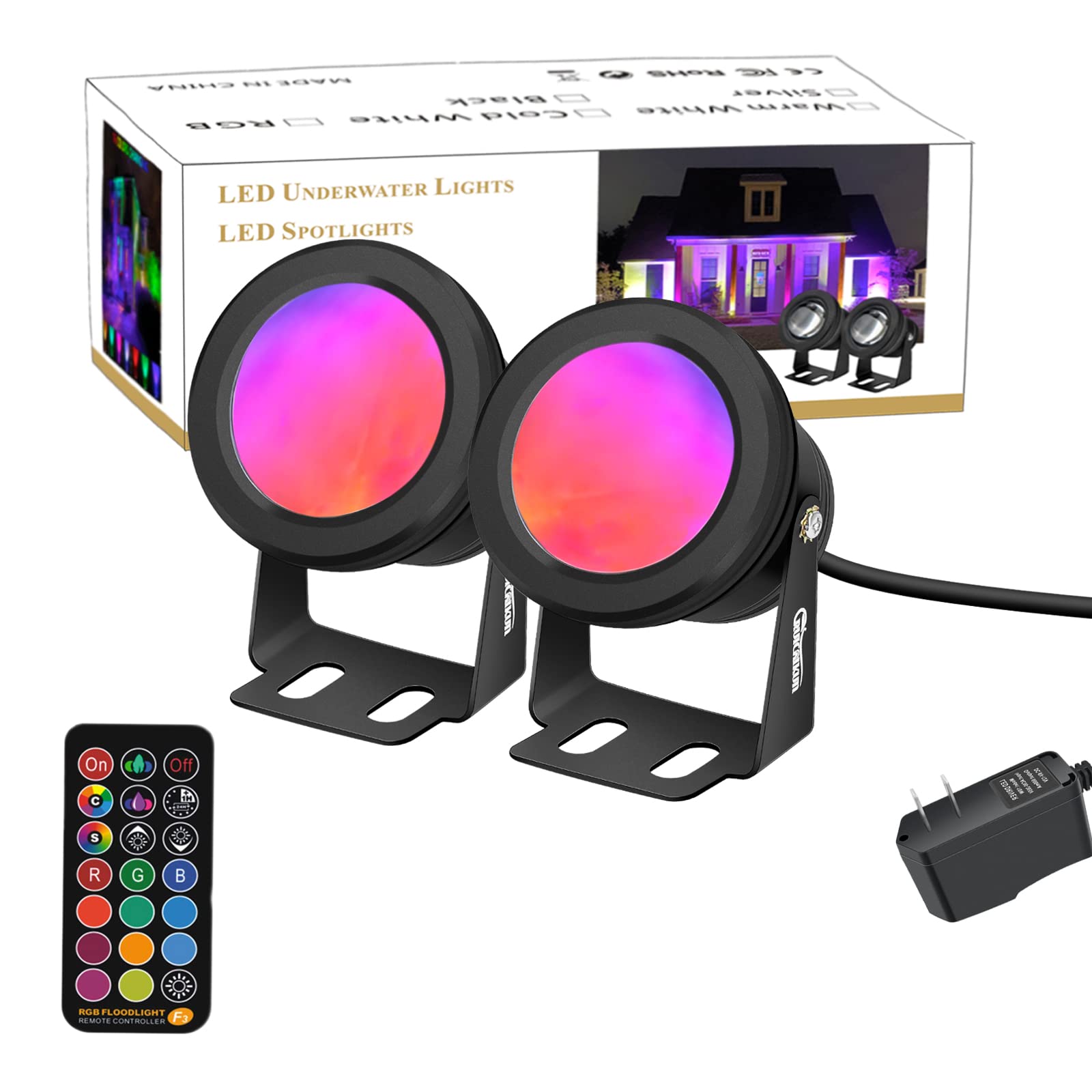 Ruicaikun 10W Rgb Led Spotlight For Yard, Waterproof Outdoor Pool Lights With Remote Control (2 Pack)