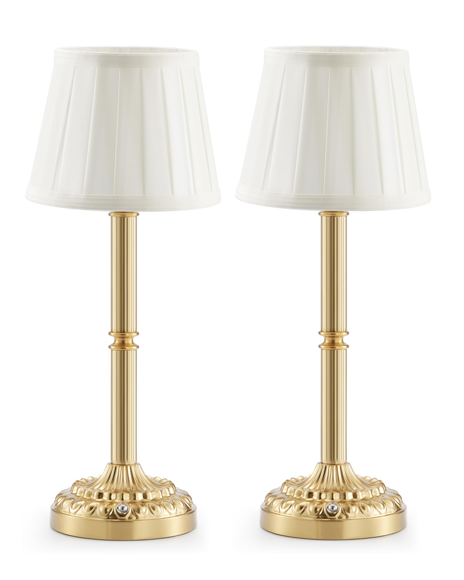 Rechargeable Cordless Table Lamps Set of 2 with Fabric Shade - Small Battery Operated Lamp, 3-Way Touch Dimmer, Portable Wireles
