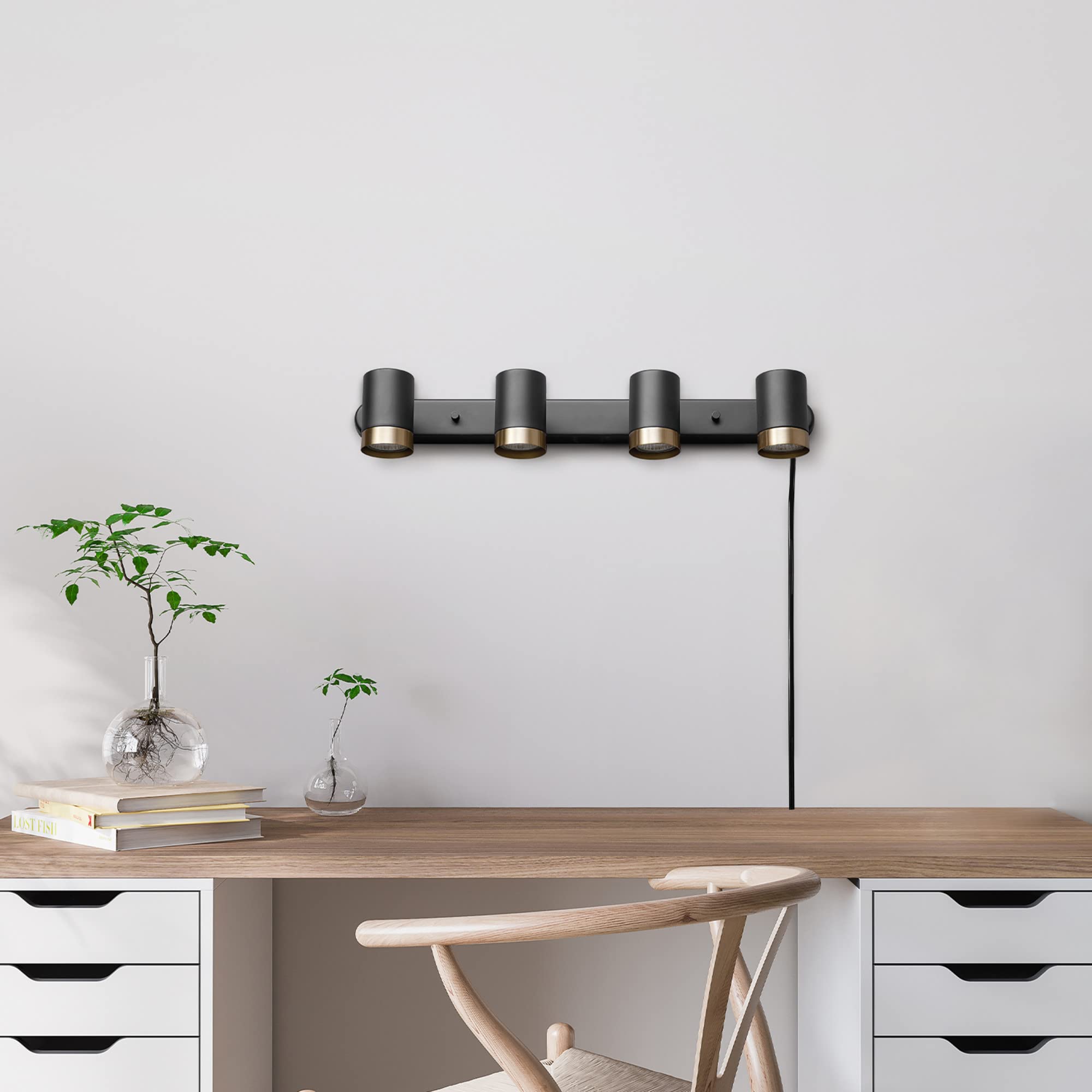 Globe Electric 64000047 4-Light Complete Track Lighting Kit With Pivoting Track Heads, Matte Black, Plug-In, Ceiling Light, Kitc