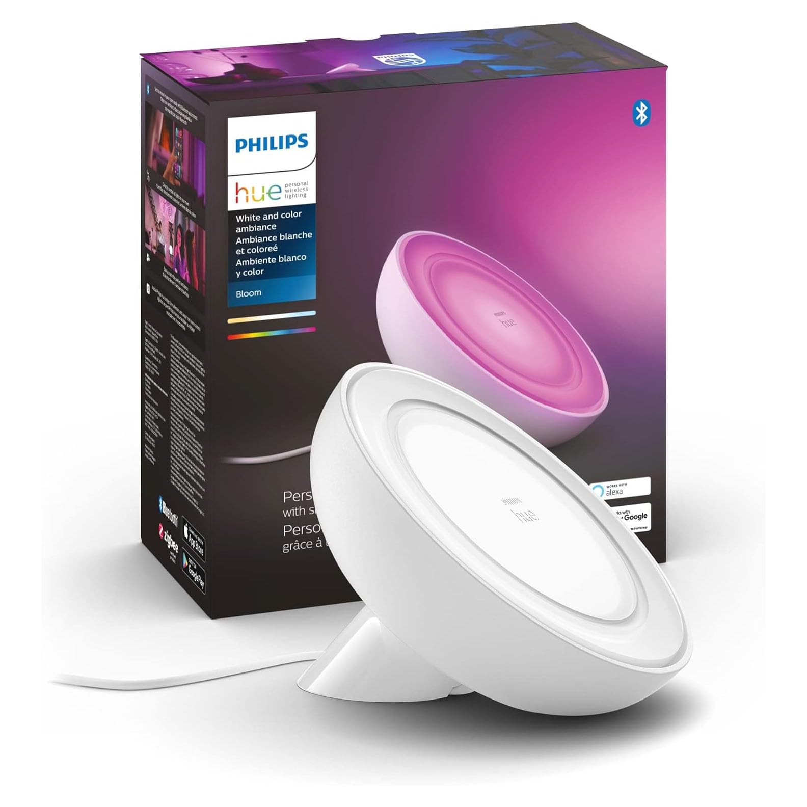 Philips Hue Bloom Smart Table Lamp, White - White And Color Ambiance Led Color-Changing Light - 1 Pack - Control With Hue App -