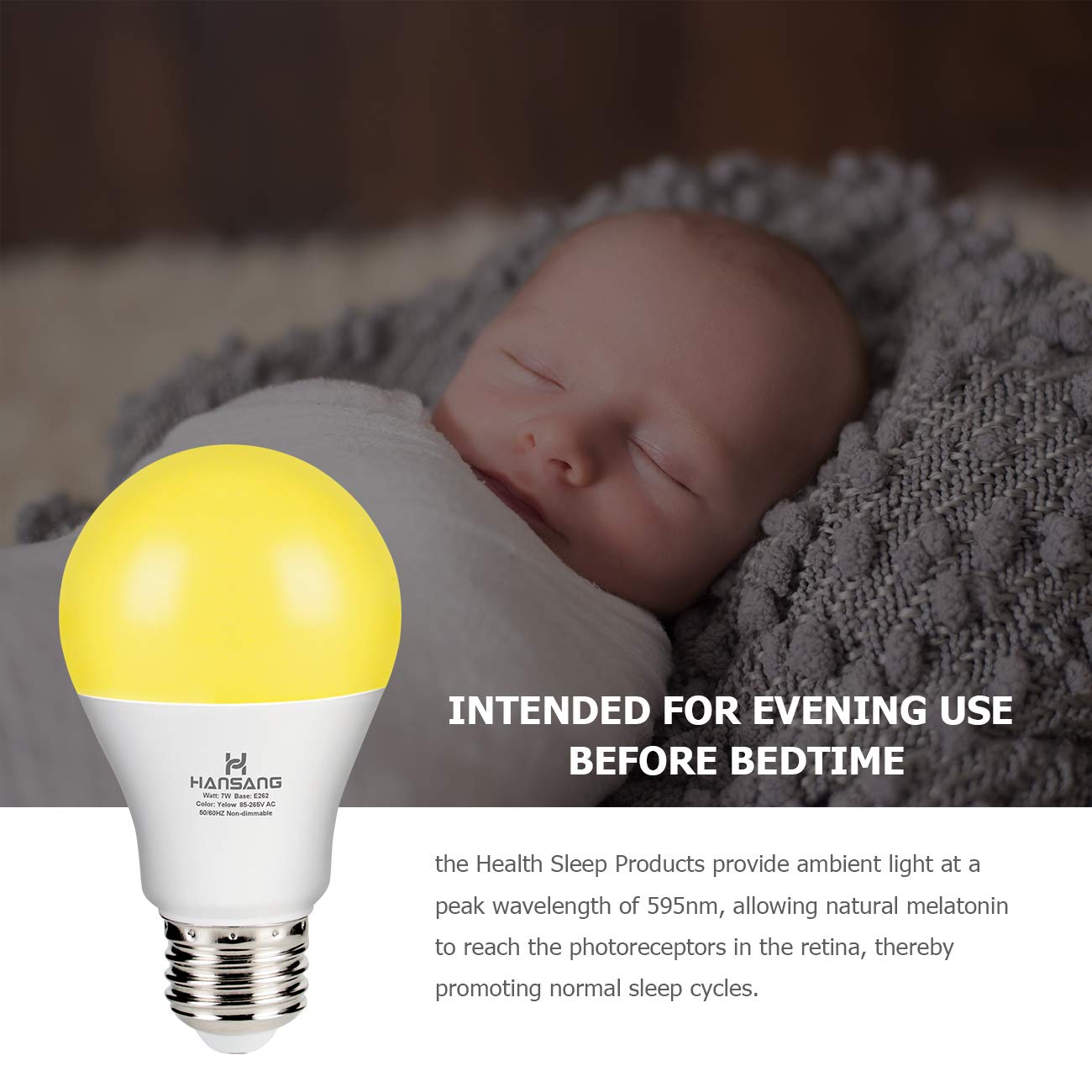 Hansang A19 Led Bug Light Bulb Yellow Color Bulb,7 Watt (60W Equivalent) E26 Medium Base Outdoor Porch Lights, Amber Bedroom Nig