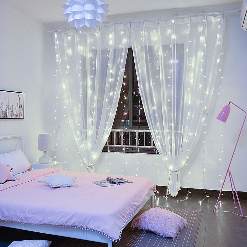 Yeoleh String Lights Curtain,Usb Powered Fairy Lights For Bedroom Wall Party,8 Modes & Ip64 Waterproof Ideal For Outdoor Wedding Decor (White,7.9Ft X 5.9Ft)