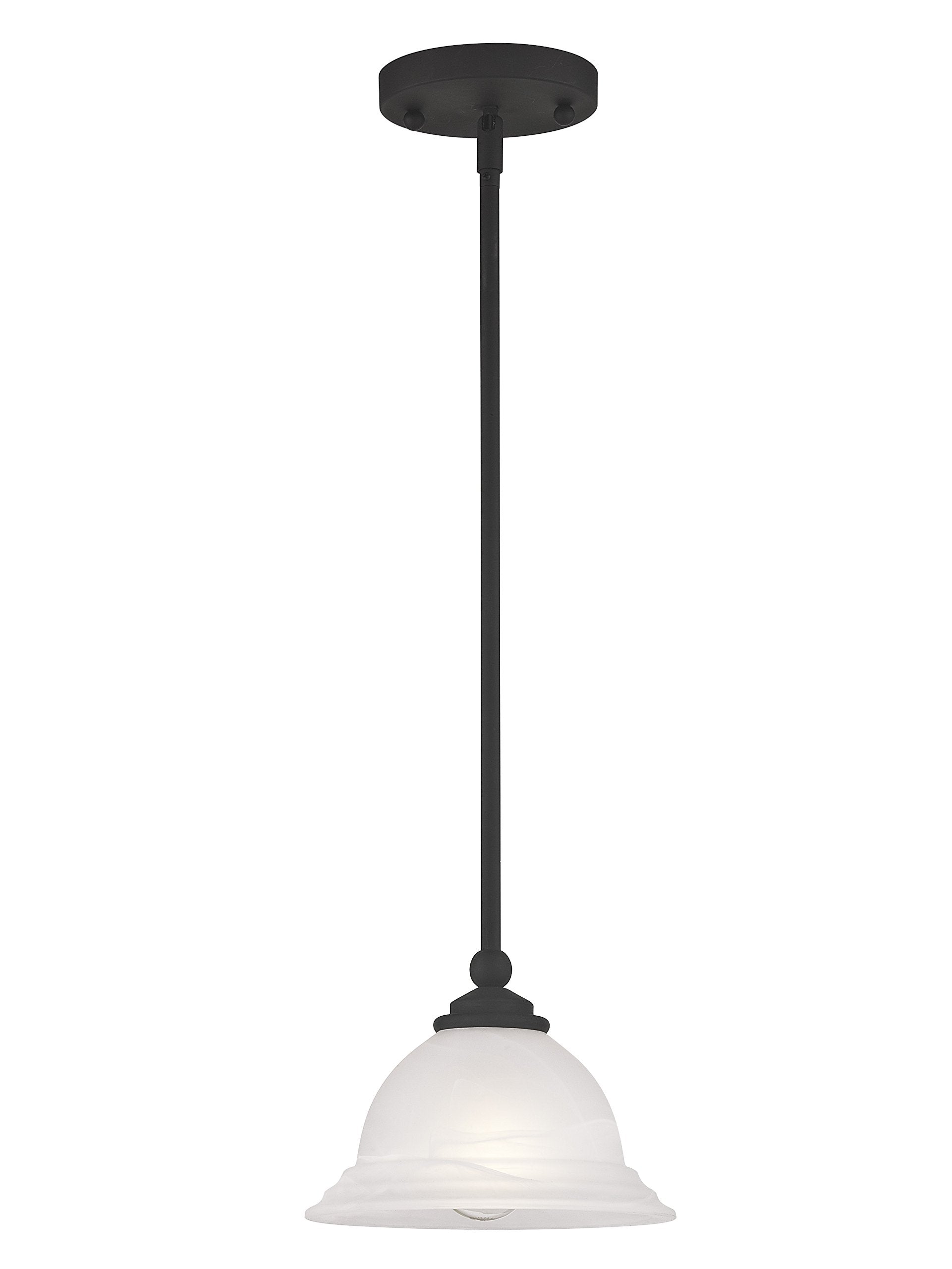 Livex Lighting North Port 1 Light Mini Pendant, Black Alloy Steel with White Alabaster Glass Shade, Model 4256-04