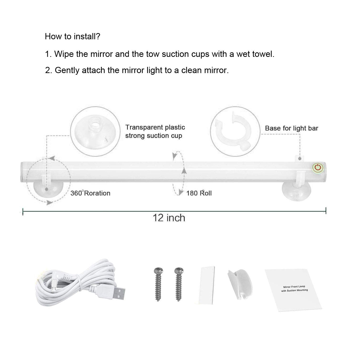 BESTCAN LED Mirror Lights - Portable Cordless Makeup Lights, Simulated Daylight, 3 Brightness Levels, Model 05, Transparent Color