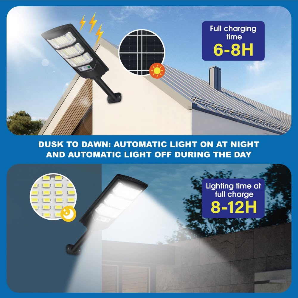 Cenfmltd Solar Outdoor Light 2 Pack, 144 Led 6500K Dusk To Dawn Solar Powered Street Light Ip65 Waterproof Motion Sensor Securit
