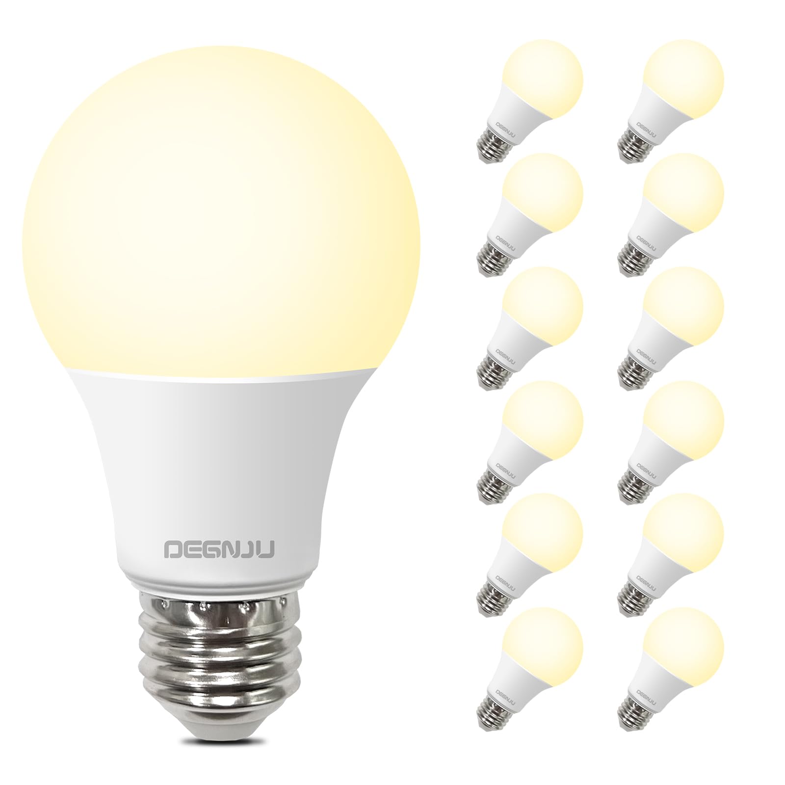 Degnju Led Light Bulbs Soft White 2700K, 60 Watt Equivalent Led Bulbs, A19 Standard Bulbs, 800 Lm, 15000 Hours, E26 Base, Non-Di