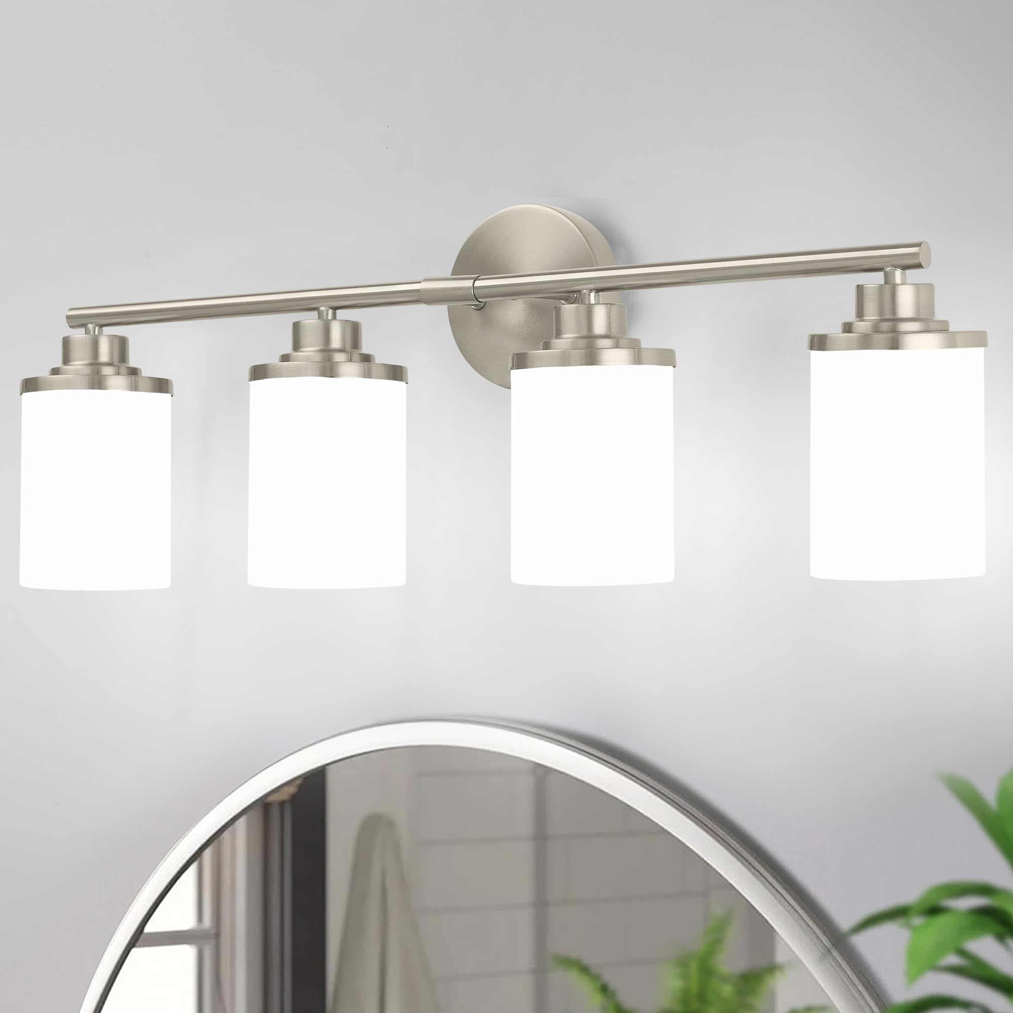 Halialumi Bathroom Light Fixtures,Brushed Nickel Bathroom Lights,4-Light Vanity Light,Bathroom Light Over Mirror,Modern Bathroom Vanity Light Fixture,Bathroom Sconces With Frosted Glass