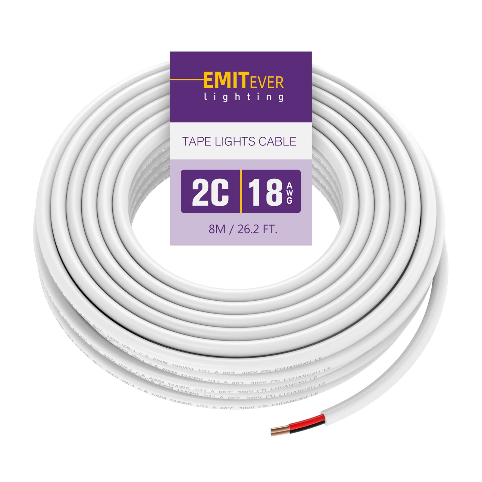 EMITEVER Wall Cable LED Lighting, 18 Gauge Copper Wire, 26 Foot, White