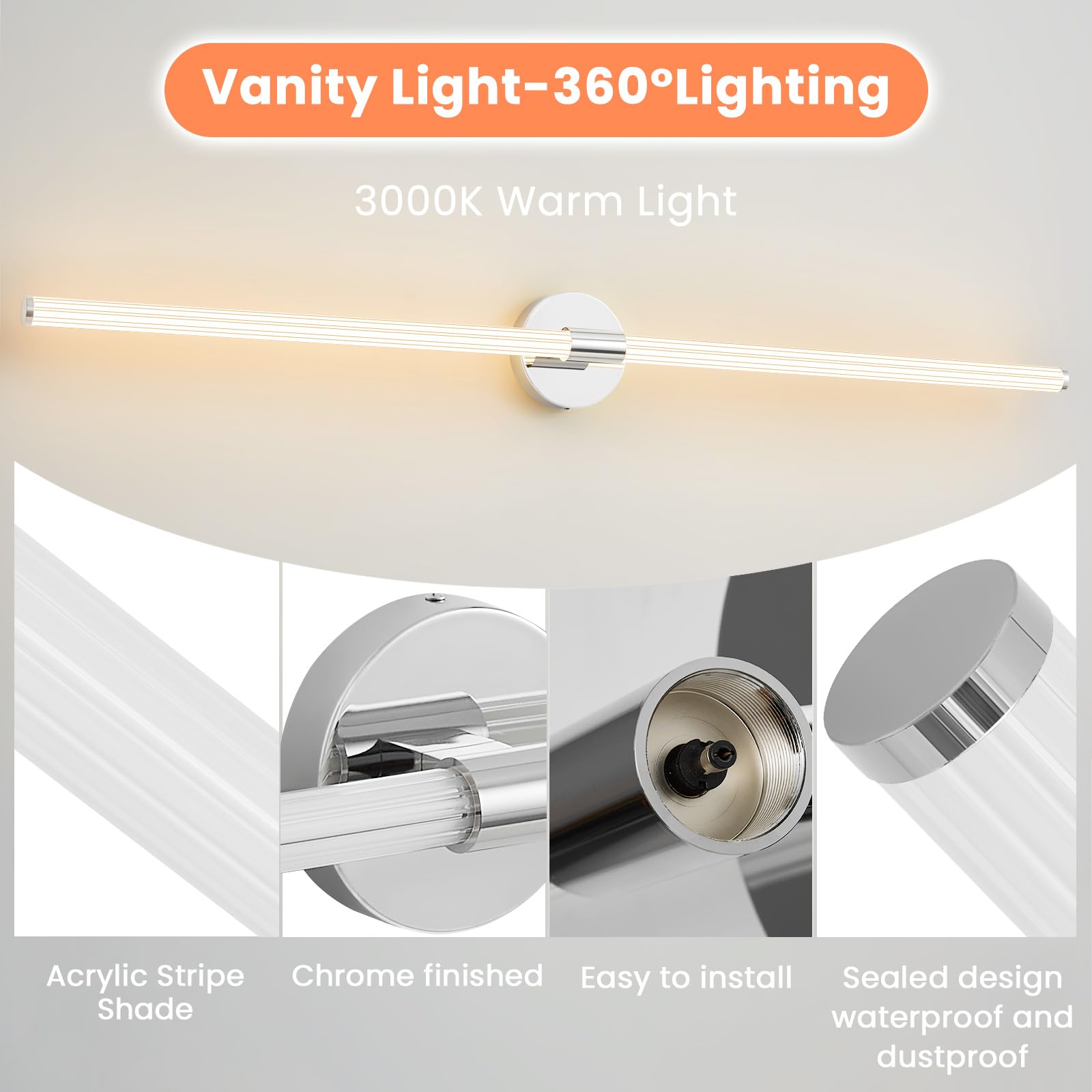 Bathroom Vanity Lights 49 Inch Long Bathroom Light Fixtures Over Mirror, Dimmable Led 360 Full Lighting Modern Vanity Light Bar