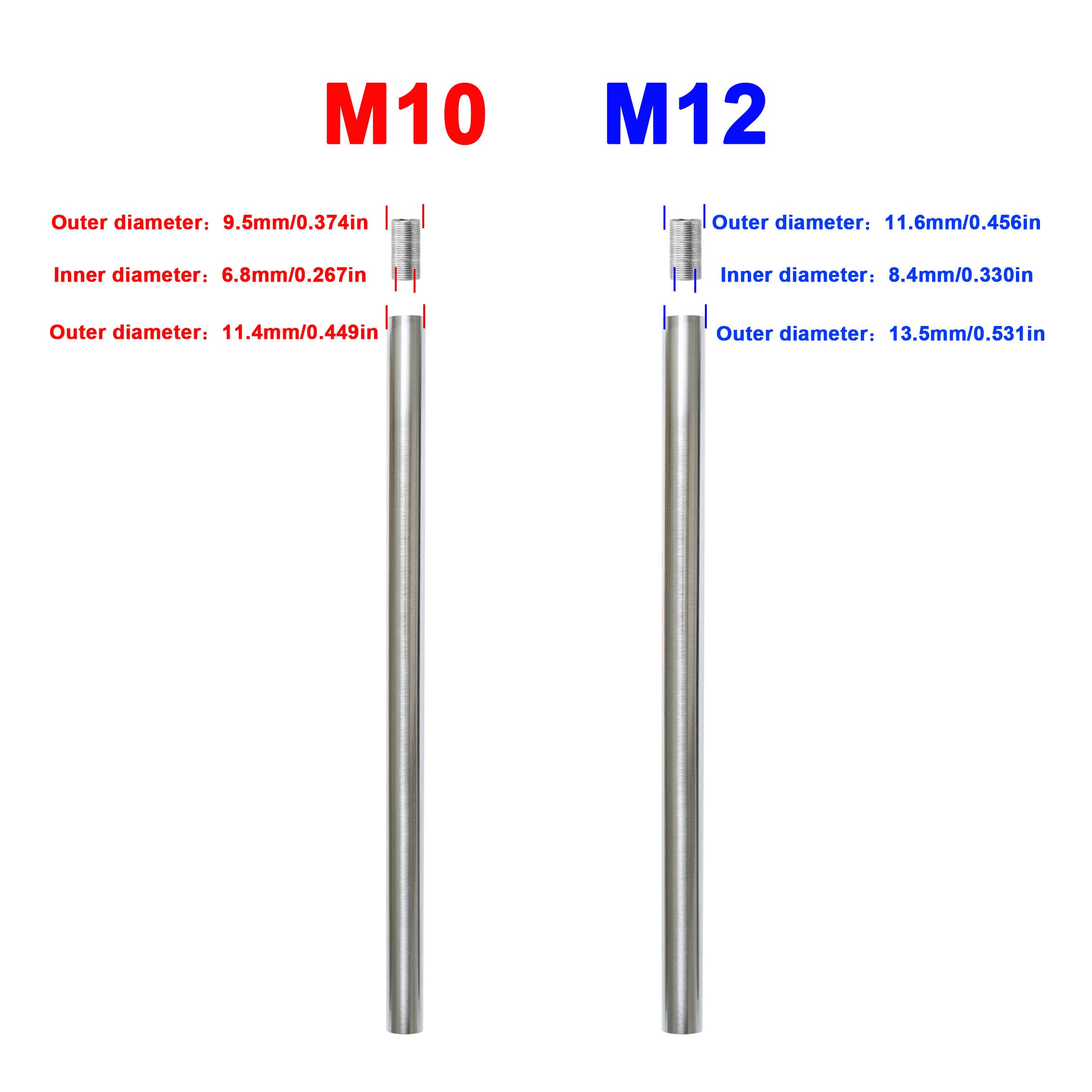 Haligate Brushed Nickel M12 Threaded Extension Rod For Pendant Light, Island Lighting, Chandeliers,Lighting Fixture Downrods & S