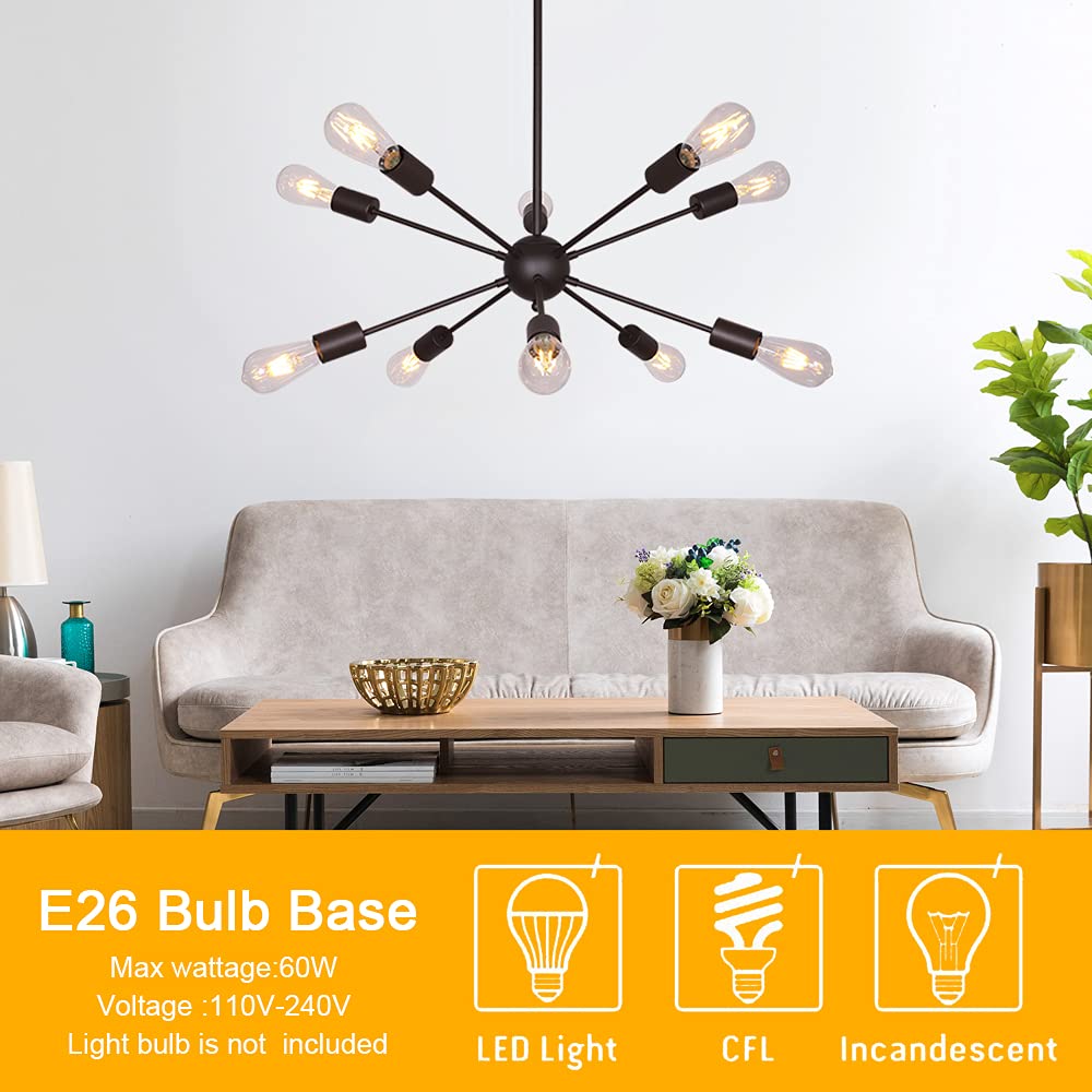 BONLICHT Modern Sputnik Chandelier 10 Lights Metal Oil-Rubbed Bronze Ceiling Light Fixture Model 3006-10OB