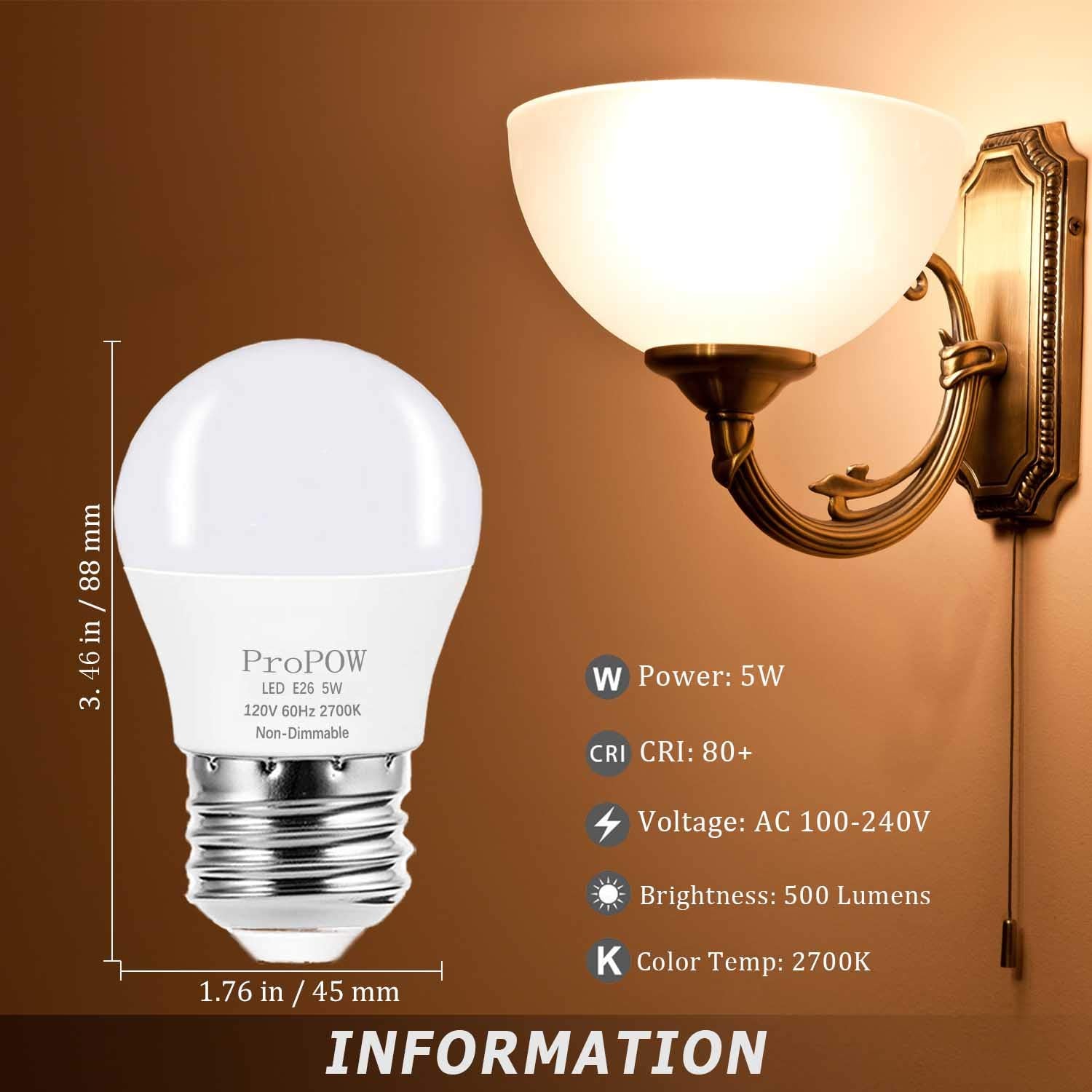 Propow A15 Led Bulb 40 Watt Equivalent, 5W Led Light Bulbs, Soft White 2700K Energy Saving Low Watt Light Bulbs,E26 Base Bulb Fo