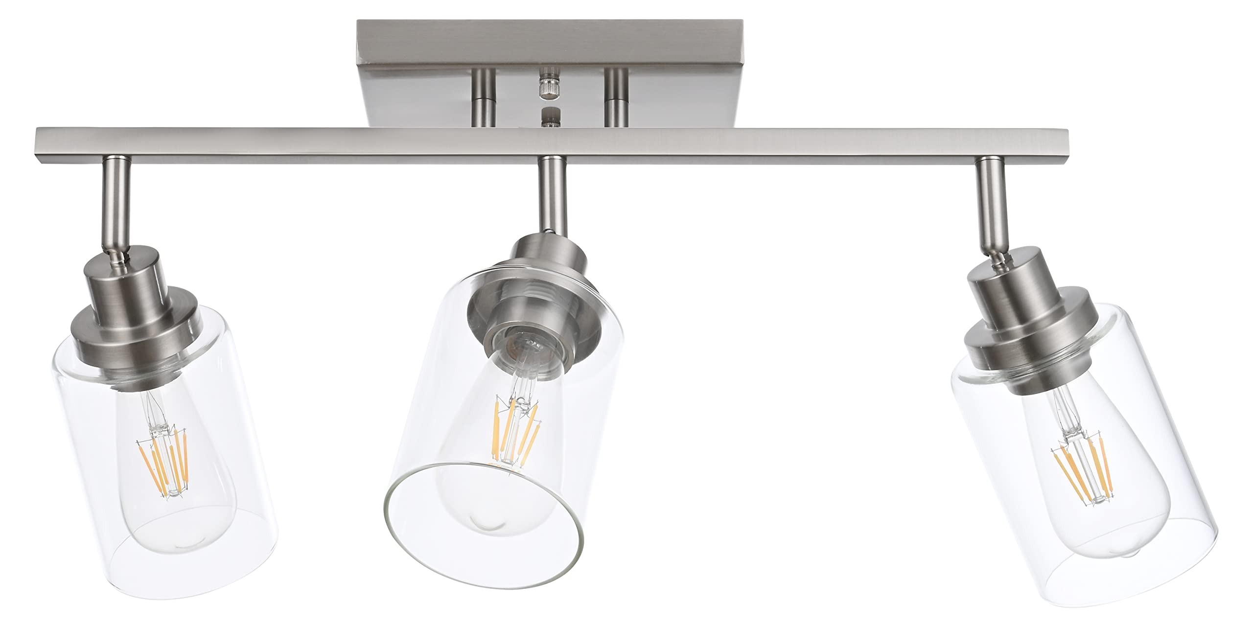 MELUCEE 3-Light Bathroom Vanity Light Brushed Nickel with Clear Glass Shade, Rotatable Track Heads, Ceiling or Wall Fixture