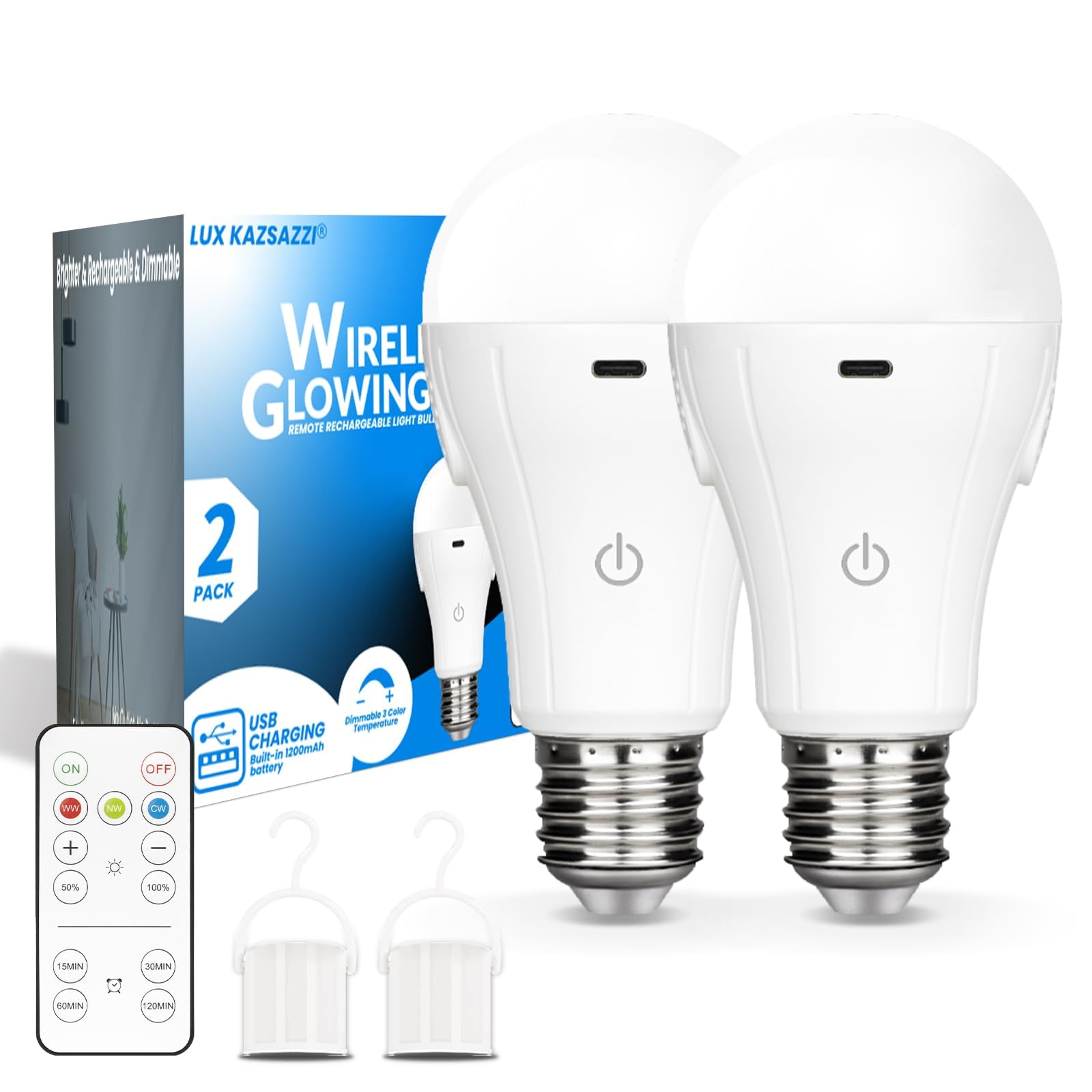 Luxkazsazzi Wirelessglow Rechargeable Light Bulbs With Remote, 3 Color Temperatures And Dimmable Battery Operated Light Bulbs, T