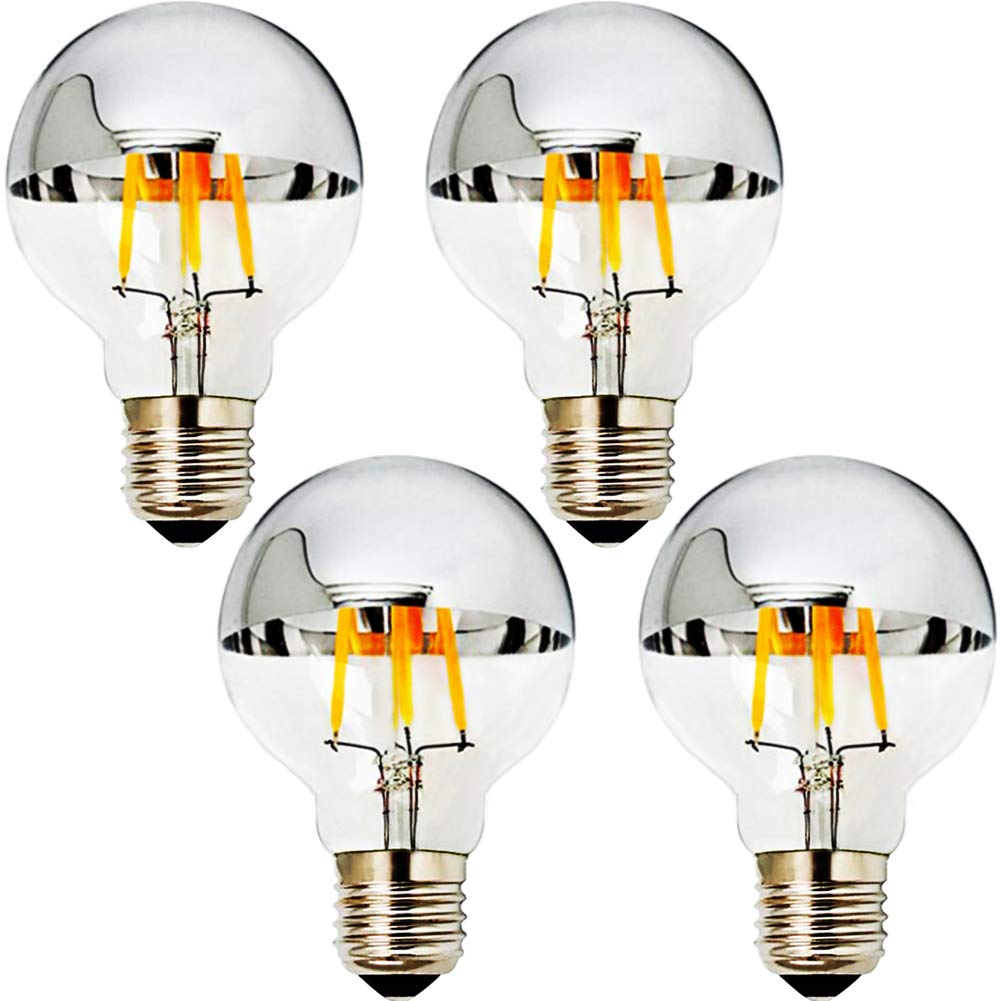 4W Half Chrome Light Bulbs G25(G80)  E26 Warm White 2700K 40W Equivalent 360lm Vintage Edison LED Decorative Bulbs with Silver Mirror for Indoor Dinning Room Living Room  4-Pack  AC 110V