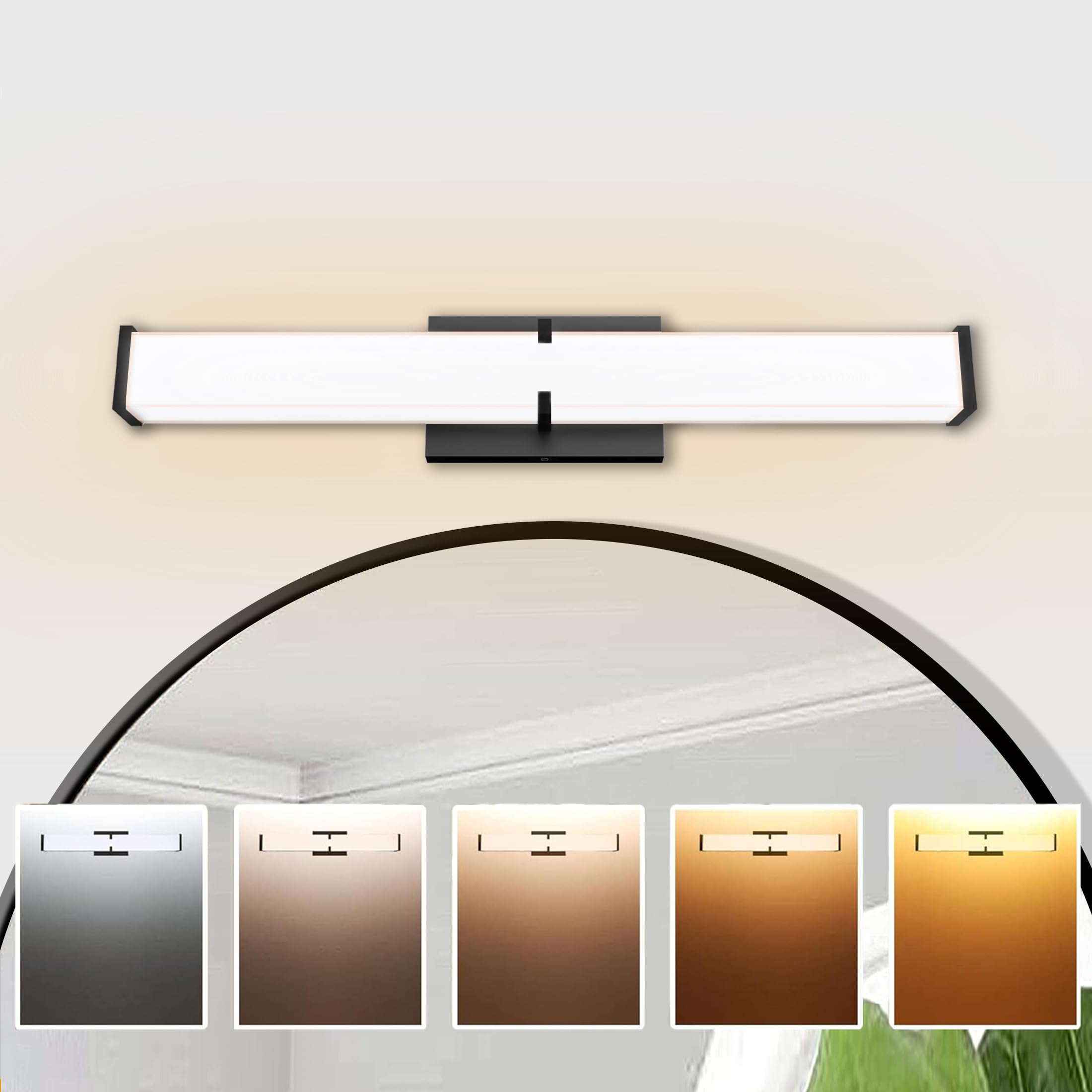 Novelux 15.74Inch 2000Lm Bathroom Light Fixtures 5Cct Optional  Black Modern Led Vanity Lights Clear Shade  Dimmable Bathroom Lighting Fixtures Over Mirror - Etl Listed