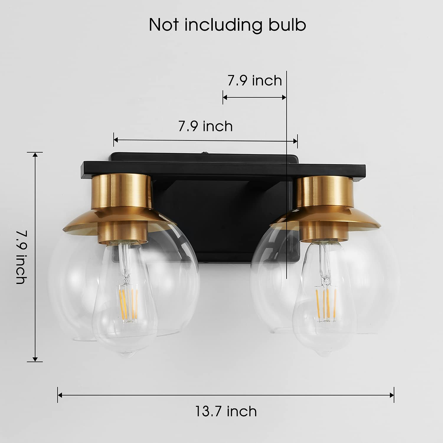 Pazala 2 Light Vanity Lights, Black Gold Bathroom Wall Sconce Light With Globe Glass Shade, Bathroom Light Fixture Over Mirror F