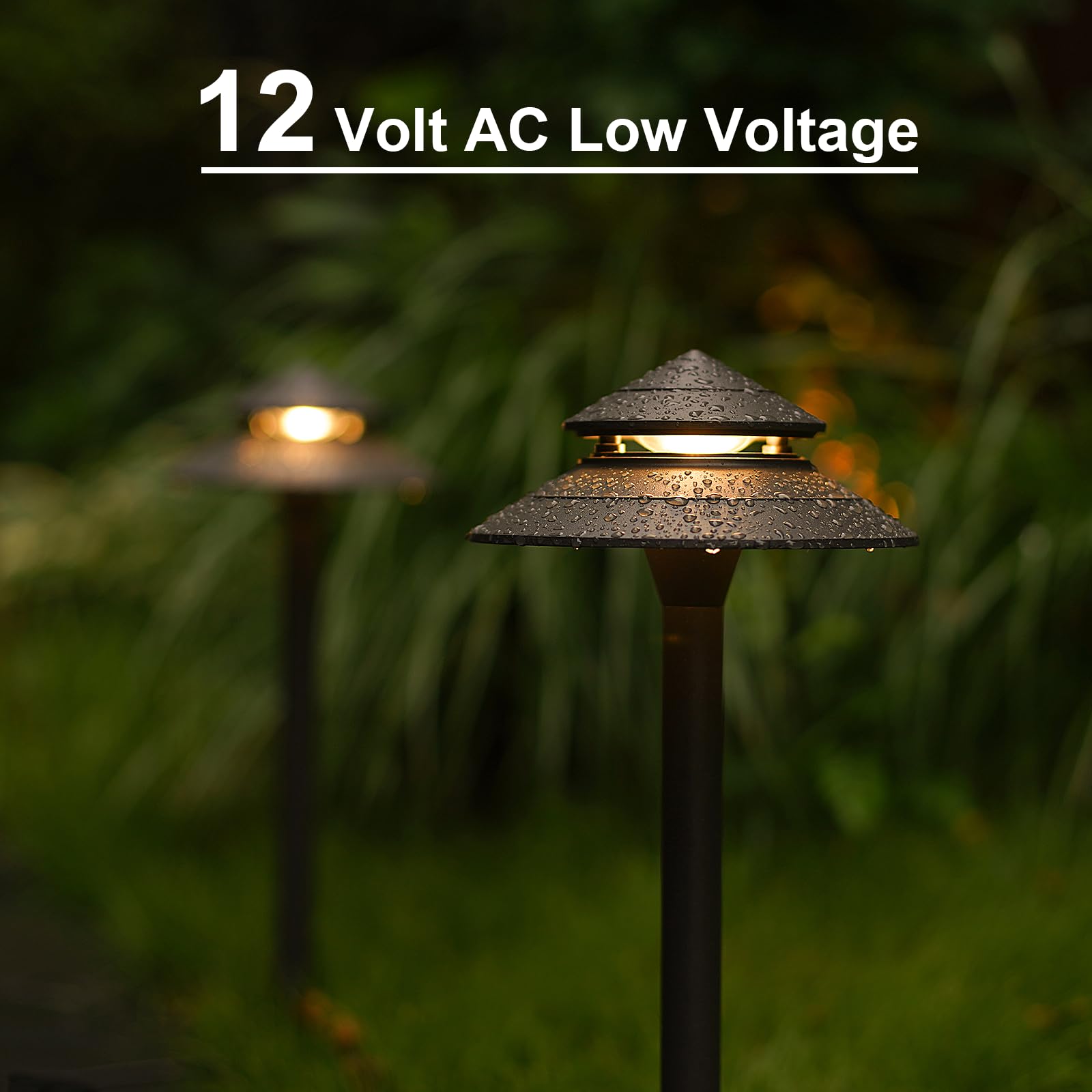 Goodsmann Pathway Lights 3W Led 2Pk Outdoor Low Voltage Landscape Lighting 180 Lumen Hardwired 2 Tier Pagoda Path Lights 3000K W