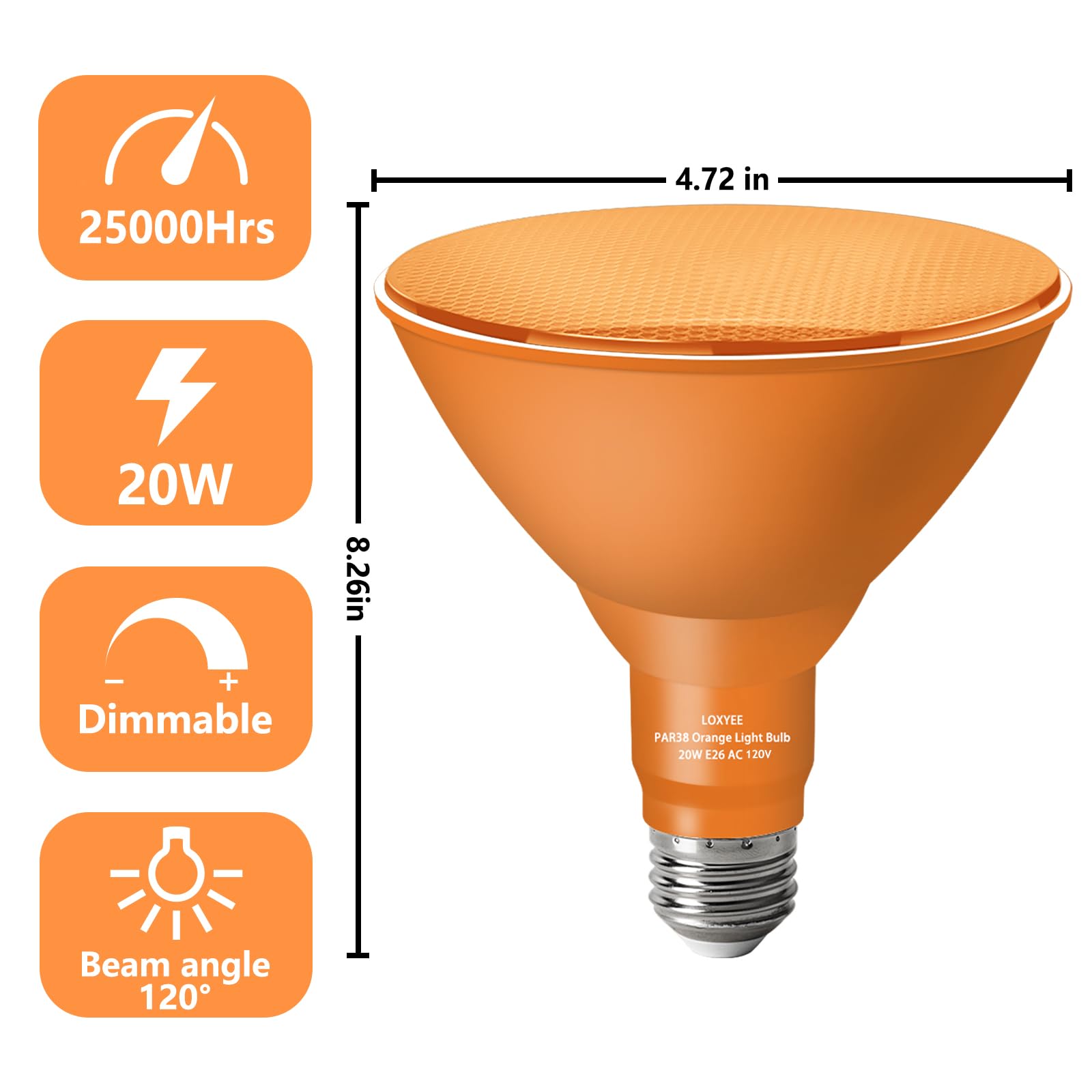 LOXYEE PAR38 Flood Orange Light Bulbs,2 Pack Dimmable,E26 Base Orange Flood Light Outoor(20W Replace to 200W),Halloween Light Bu