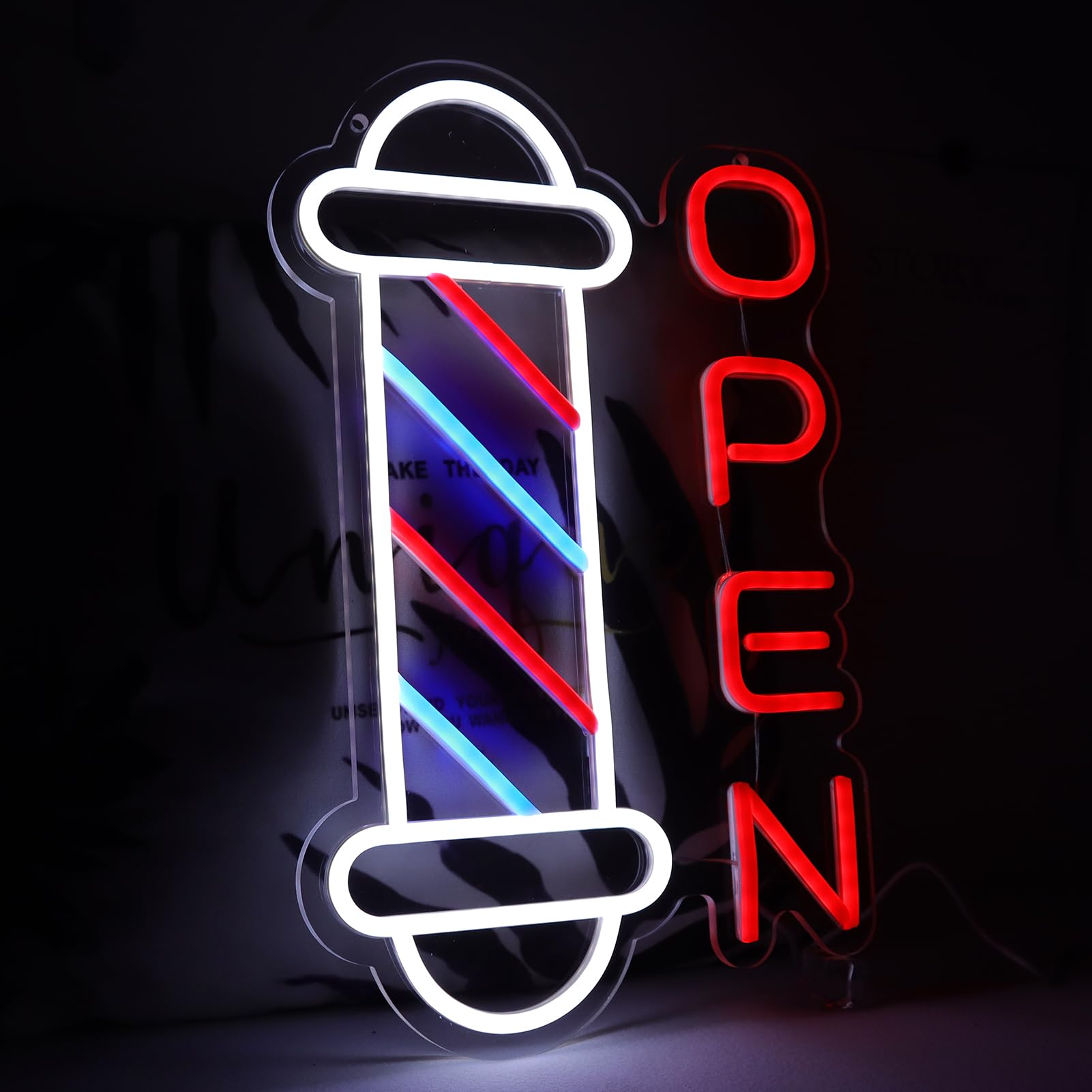 Jfllamp Barber Shop Neon Signs For Wall Decor Open Neon Lights For Bedroom Led Signs Suitable For Barber Shops Hair Salon Art Unique Gift For Hairdresser 10.2 * 16.1 Inch(Red + Blue + White)