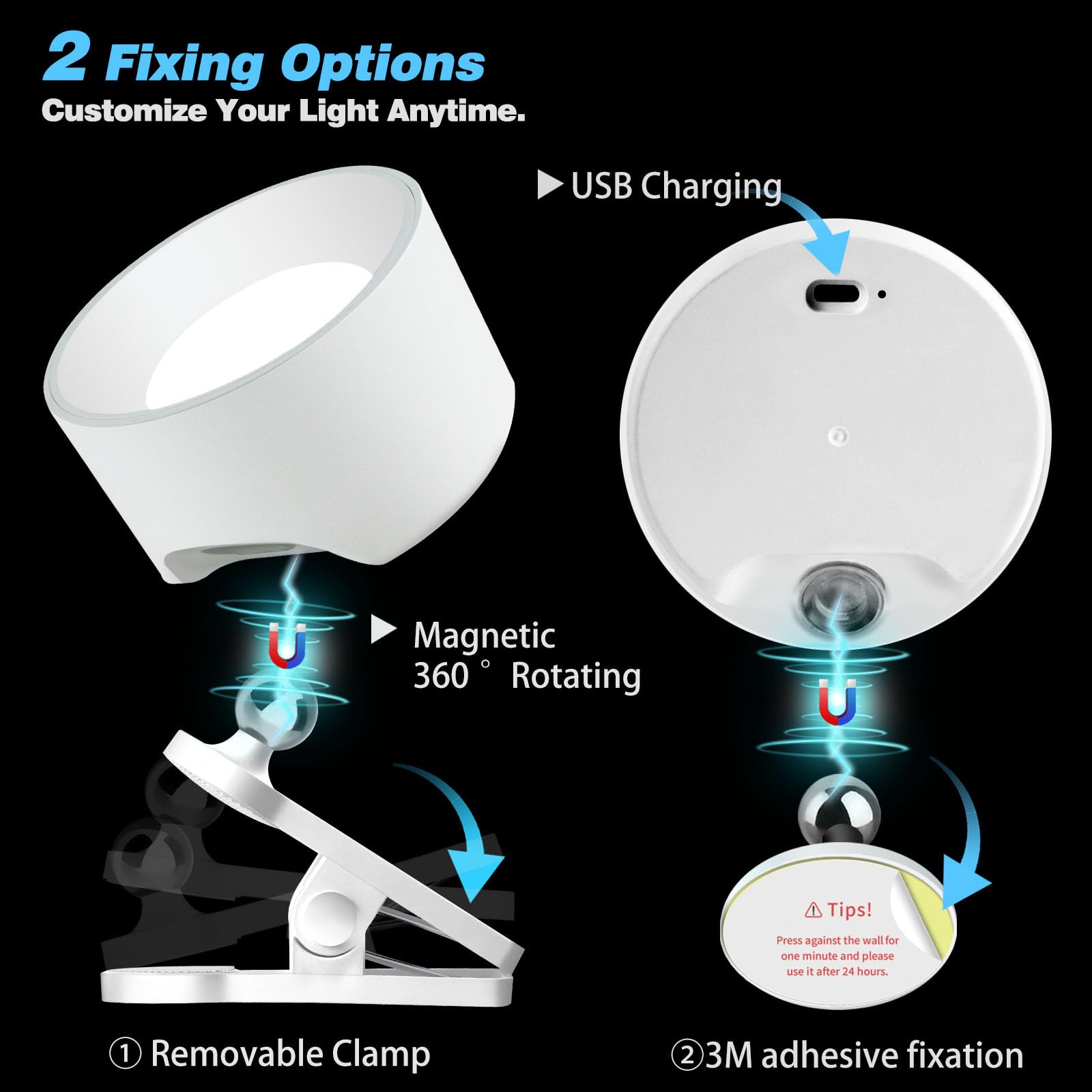 Adetu Led Wall Sconces 2 Pcs With Remote, Wall Mounted Lights Rechargeable Battery Operated, 3 Color Temperatures & Dimmable Wal