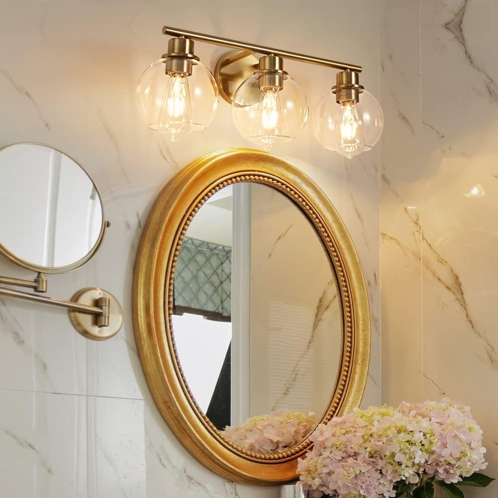 Lanmate Bathroom Light Fixtures Over Mirror 3-Lights Bathroom Vanity Light With Clear Glass Shade 22 Inch Modern Wall Sconce Gol
