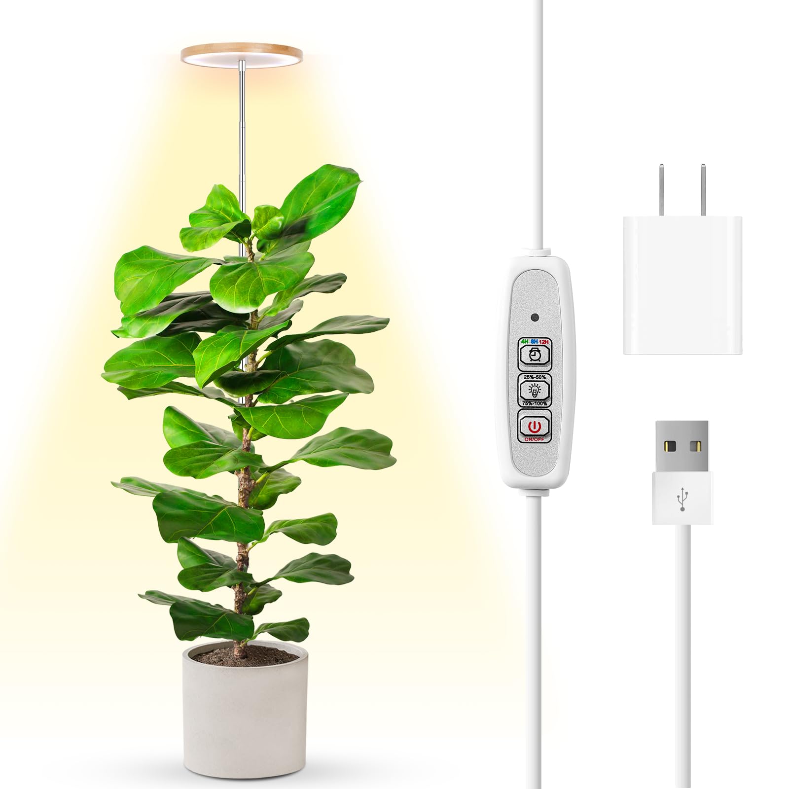 LBW Plant Grow Light Bamboo Plant Grow Lights for Indoor Full Spectrum LED Plant Grow Light  4/8/12H Recurring Timer