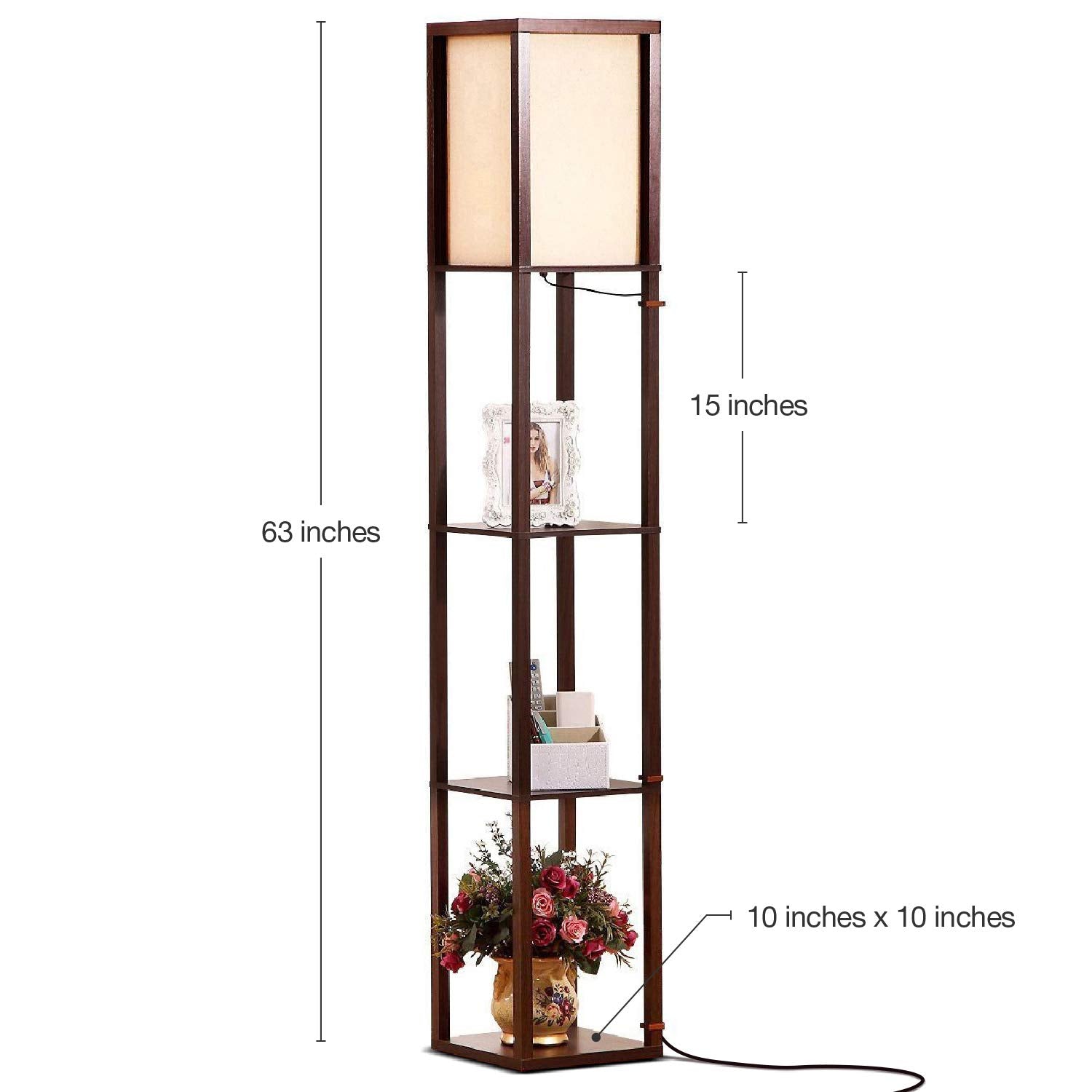 Brightech Maxwell Modern Shelf Floor Lamp with LED Bulb, Wood, Regular Size, Havana Brown
