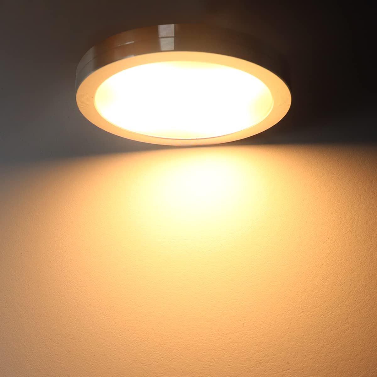 YGS-Tech LED Puck Lights, 3000K Warm White, Aluminum, Touch Dimming, 3-Pack, Under Cabinet Lighting, Silver Trim