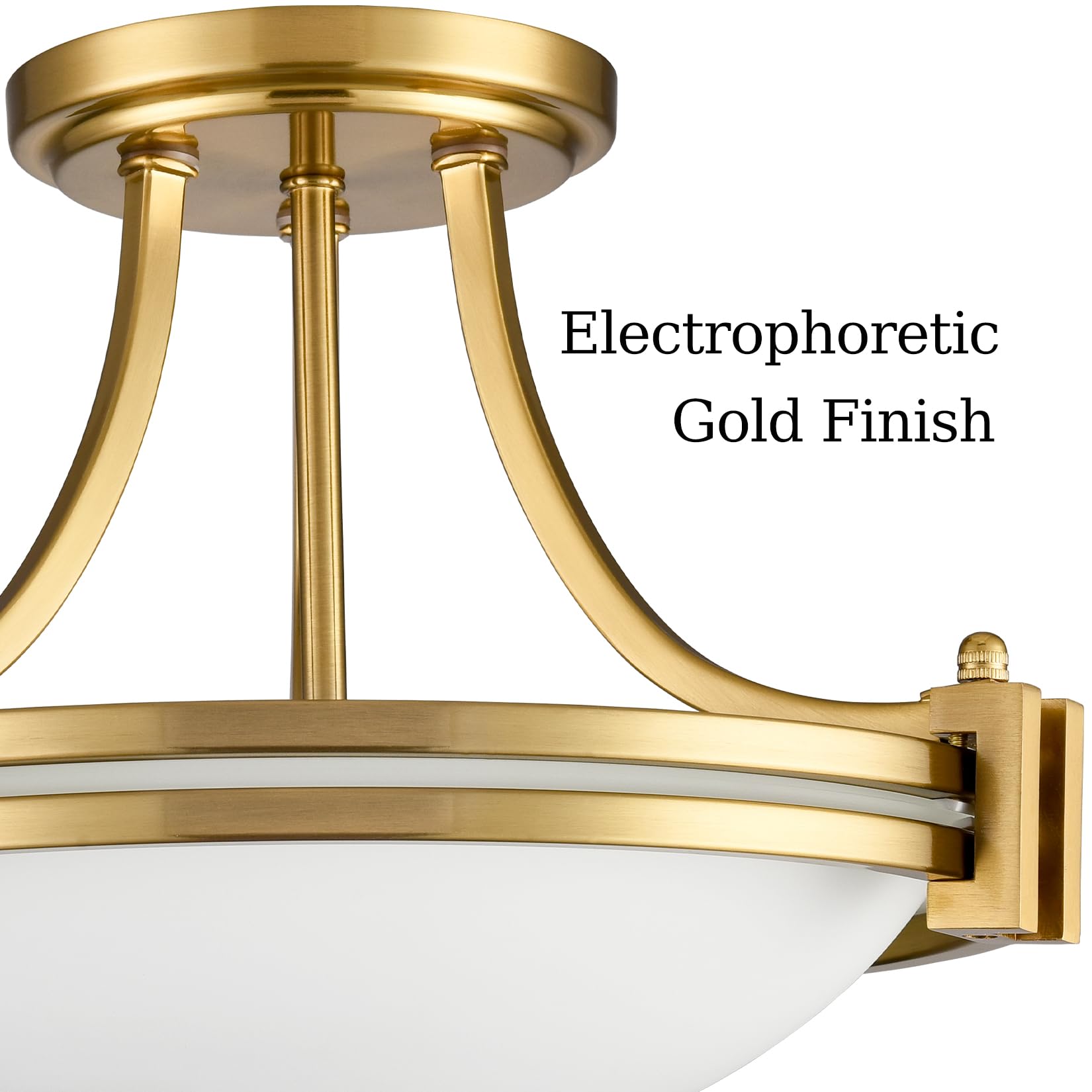 Teenyo 12-Inch Brass Semi Flush Mount Ceiling Light Milk Glass Light Fixture Mid Century 2-Light Gold Glass Ceiling Light For Ha