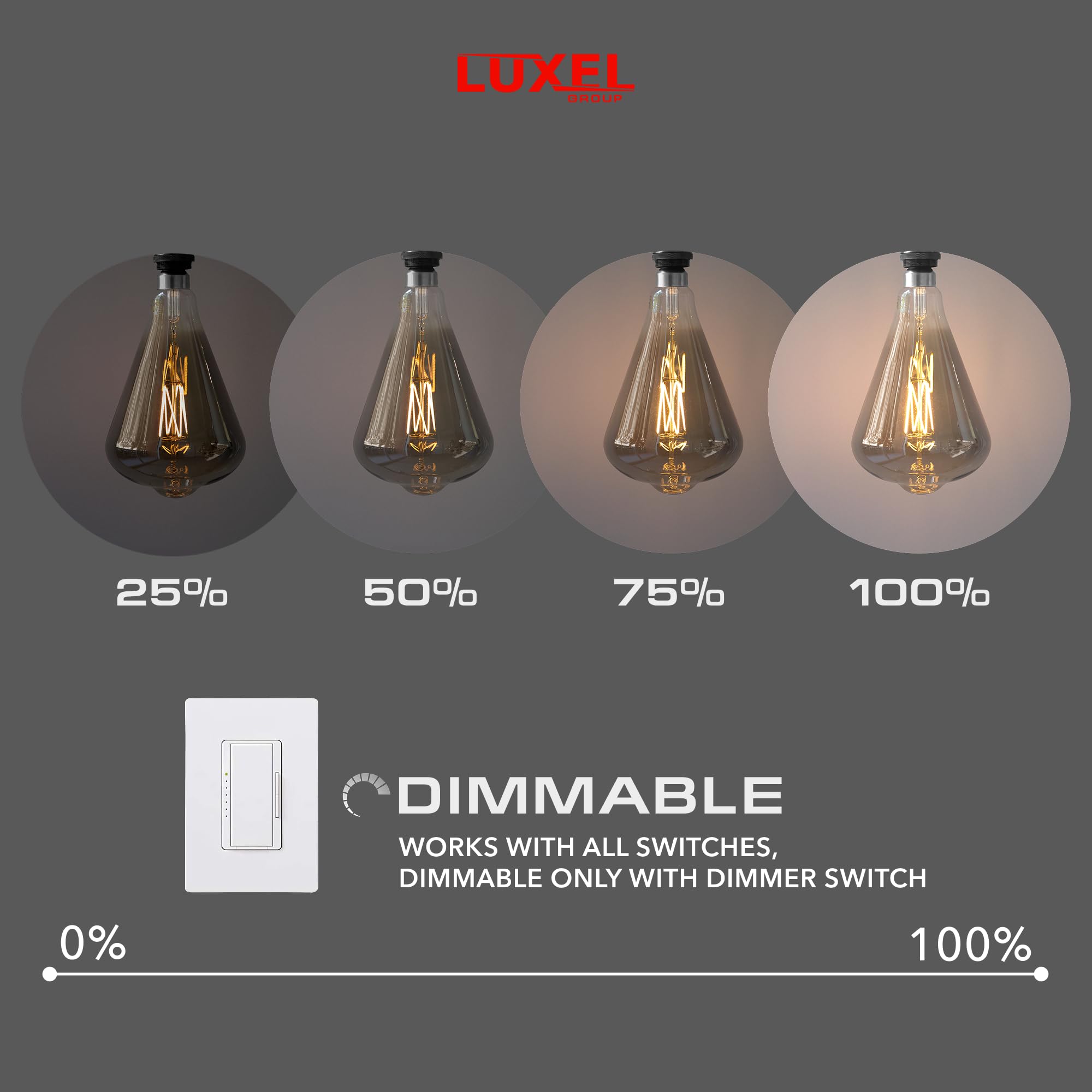 Oversized Edison LED Light Huge Bulb Vintage ST164-8.8W Equivalent 60W - Dimmable 2200K Warm Glow 550 Lumens - E26 Base Antique