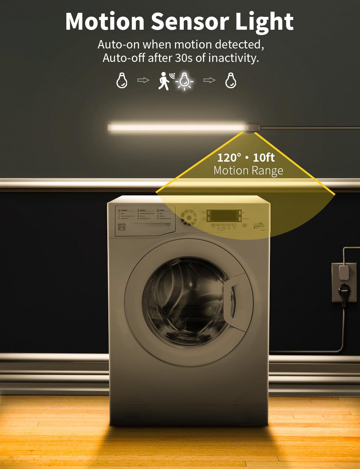 AuyiHomu Under Cabinet Lighting - 16" Motion Sensor LED, Warm White, 12V, Magnetic, Ideal for Kitchen, Hallway, Toilet, Garage, Closet
