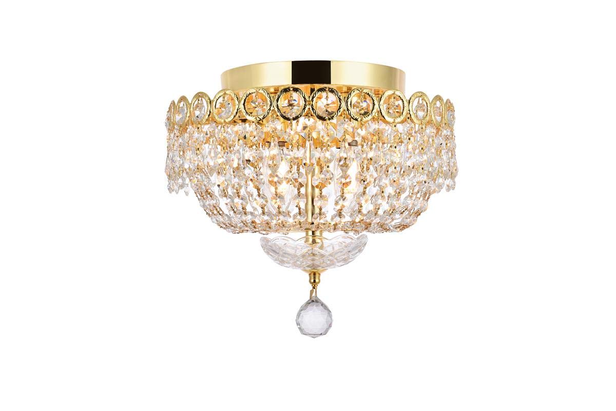 Elegant Lighting 1900F12G/RC Royal Cut Clear Crystal Century 4-Light, Single-Tier Flush Mount Crystal Chandelier, Finished in Gold with Clear Crystals