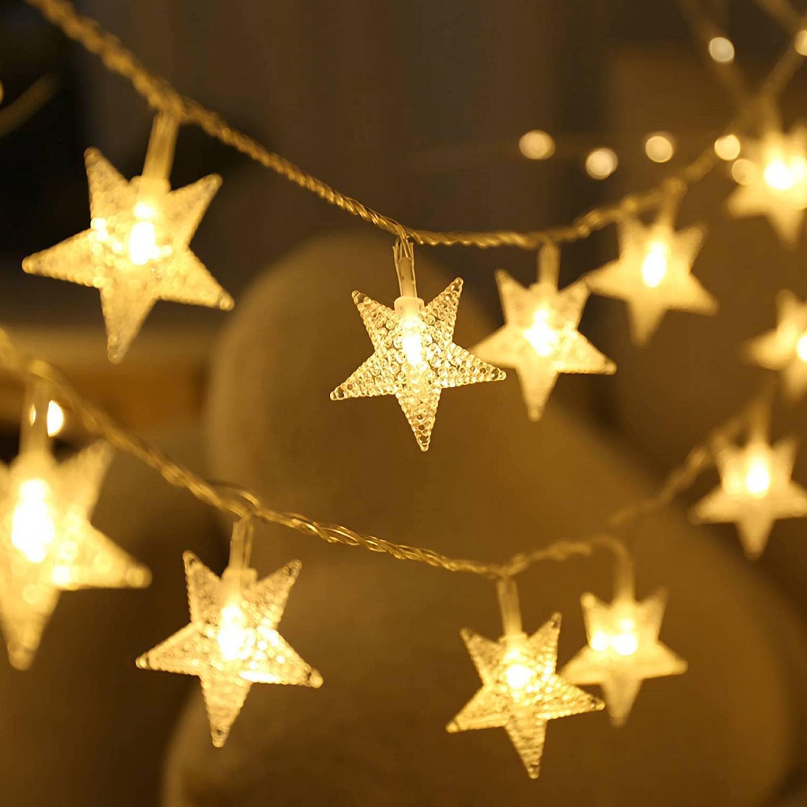 CESOF Star String Lights, 20 FT, 40 LED Warm White, Battery Operated, PVC, Cute Hanging Fairy Light for Indoor/Outdoor Xmas Decor
