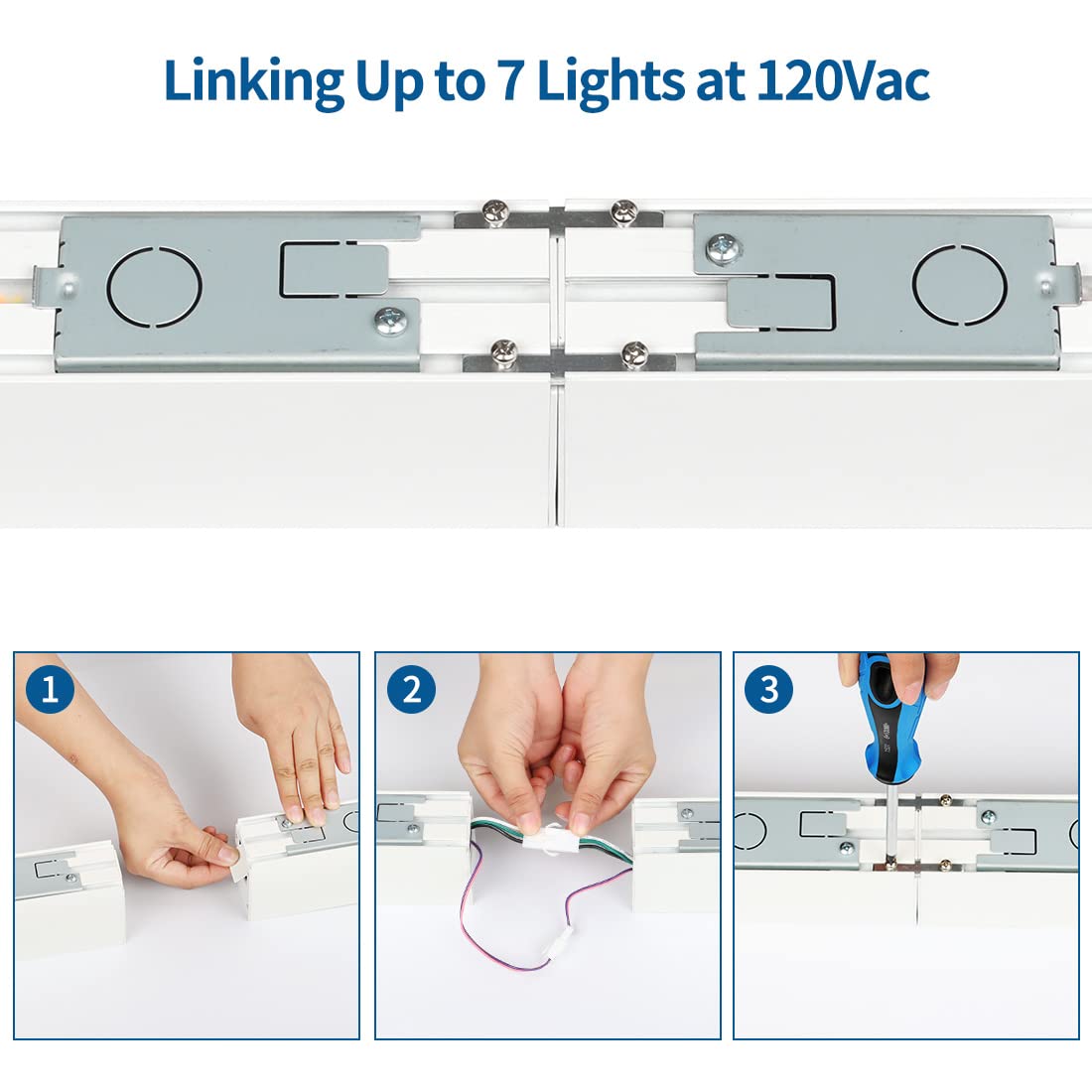 DAKASON 4FT Linkable LED Linear Light, 35W Down 15W Up, Dimmable, 3/4/5000K CCT, Aluminum, White,