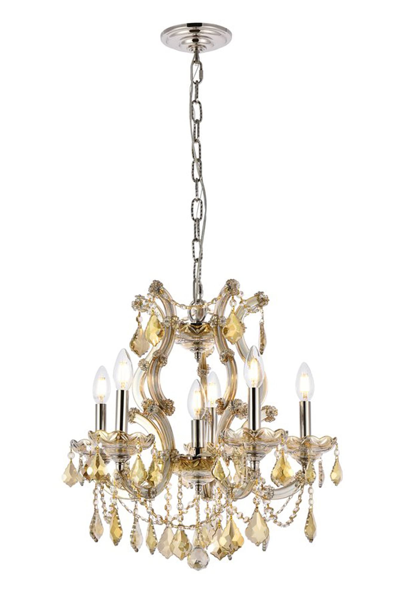 Elegant Lighting 2800D20G-Gt/Rc Royal Cut Smoky Golden Teak Crystal Maria Theresa 6-Light, Single-Tier Crystal Chandelier, 20&quot; X 25&quot;, Gold Finish