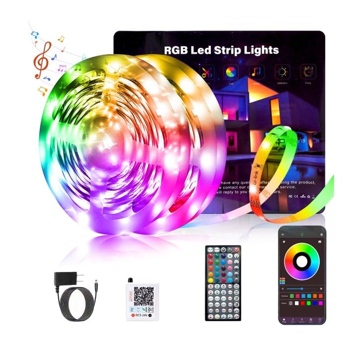 Ledagic RGB LED Strip Lights, 100ft (2 Rolls), 720 LEDs, Music Sync, Remote & App Control, White, Model Led-rgb09-1
