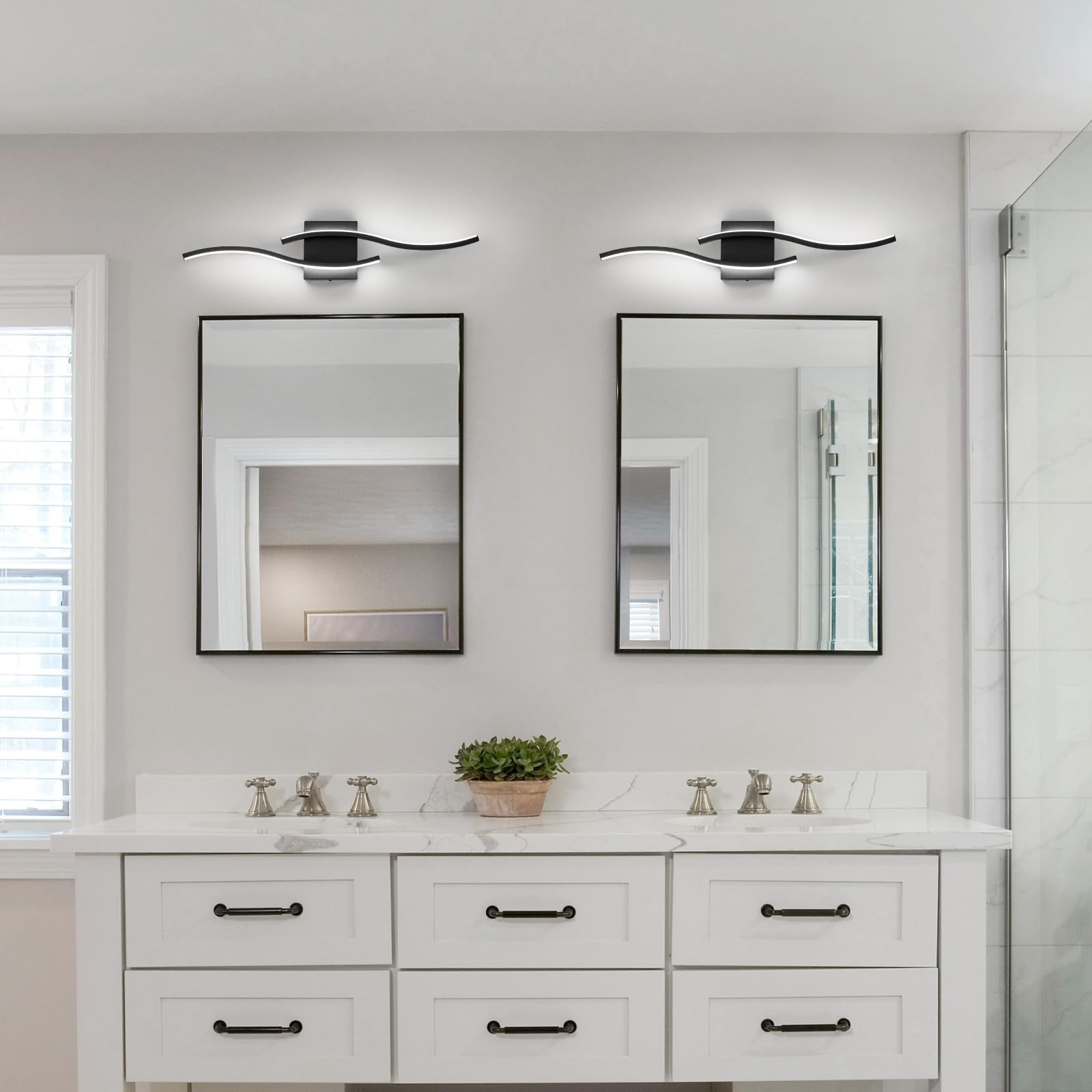 Huoku Dimmable Led Bathroom Vanity Light  24 Inch Modern Black Bathroom Lighting Fixtures Over Mirror Aluminum Wall Sconces Light Fixtures For Living Room Bedroom 6000K White Light