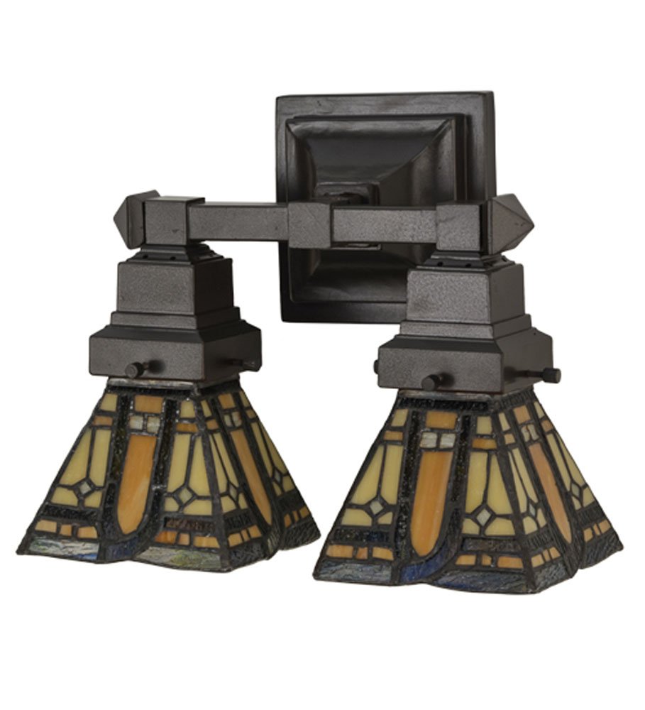 Meyda Tiffany 153633 Tiffany/Mica Two Light Wall Sconce from Sierra Prairie Mission Collection in Bronze/Dark Finish, 60.00 inch