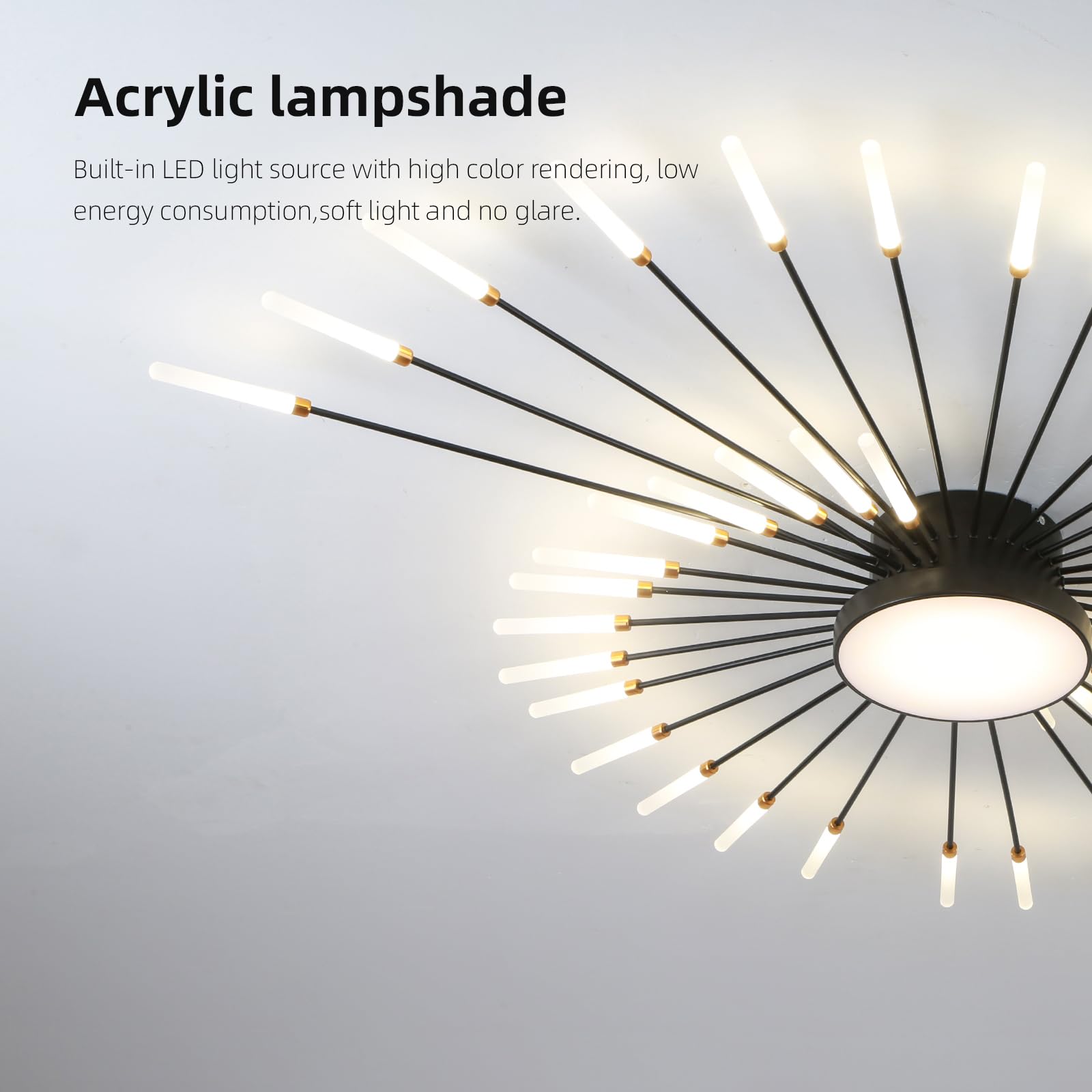 Jaymp Ceiling Light Modern Flower Shape Ceiling Lamp For Living Room Dining Room Flush Mount Metal Acrylic Sputnik Firework Petal Led Lighting Fixture (Matte Black, 42+1 Lights)