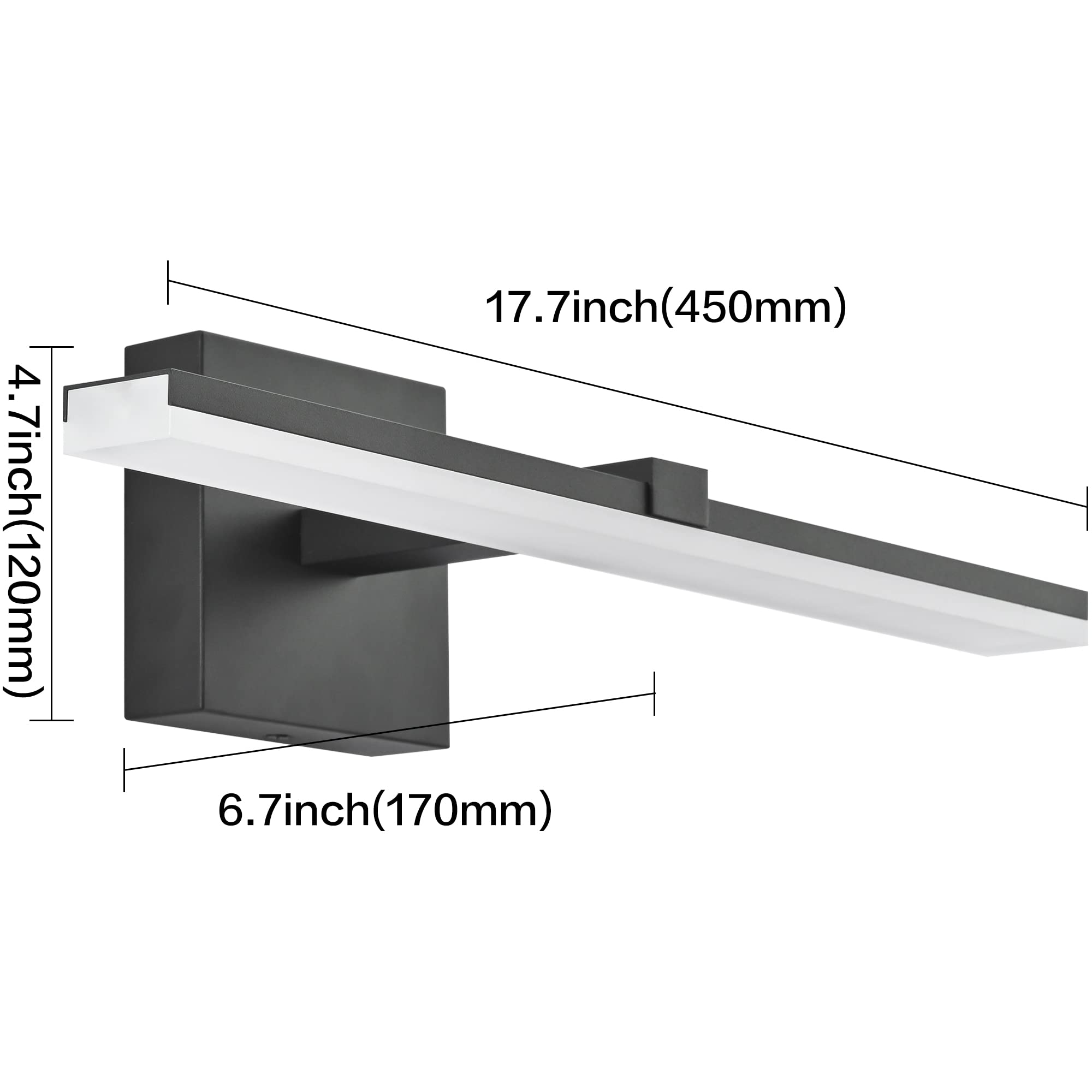 Zuzito 18" Black Led Bathroom Vanity Light Fixture, Dimmable Acrylic Wall Mount Over Mirror