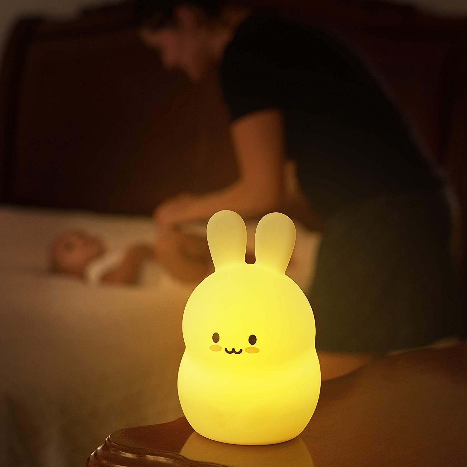 Glinrui Large Rabbit Night Lights For Kids In Silicone, 9 Colors Baby Bedroom Lighting Children Bedside Table Lamps For Toddlers/Boys/Girls/Adults/Bedroom/Student/Elder/Bathroom/Outdoor - Large
