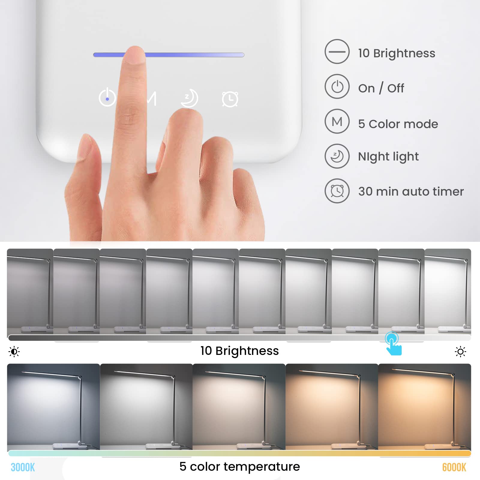 JOSTIC LED Desk Lamp - 10 Brightness Levels, 5 Color Modes, Pink, Model EK009A, Dimmable, Wireless Charger, Touch Control, Auto Timer