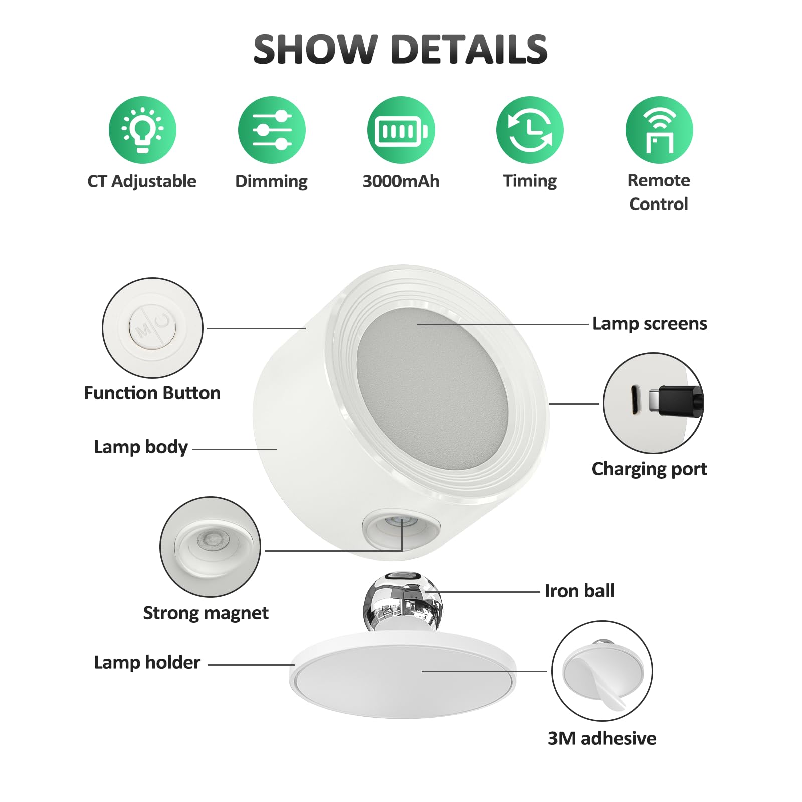 Led Wall Sconces 3 Pcs With Remote, Wall Mounted Lights Rechargeable Battery Operated, 3 Color Temperatures & Dimmable Wall Lamp