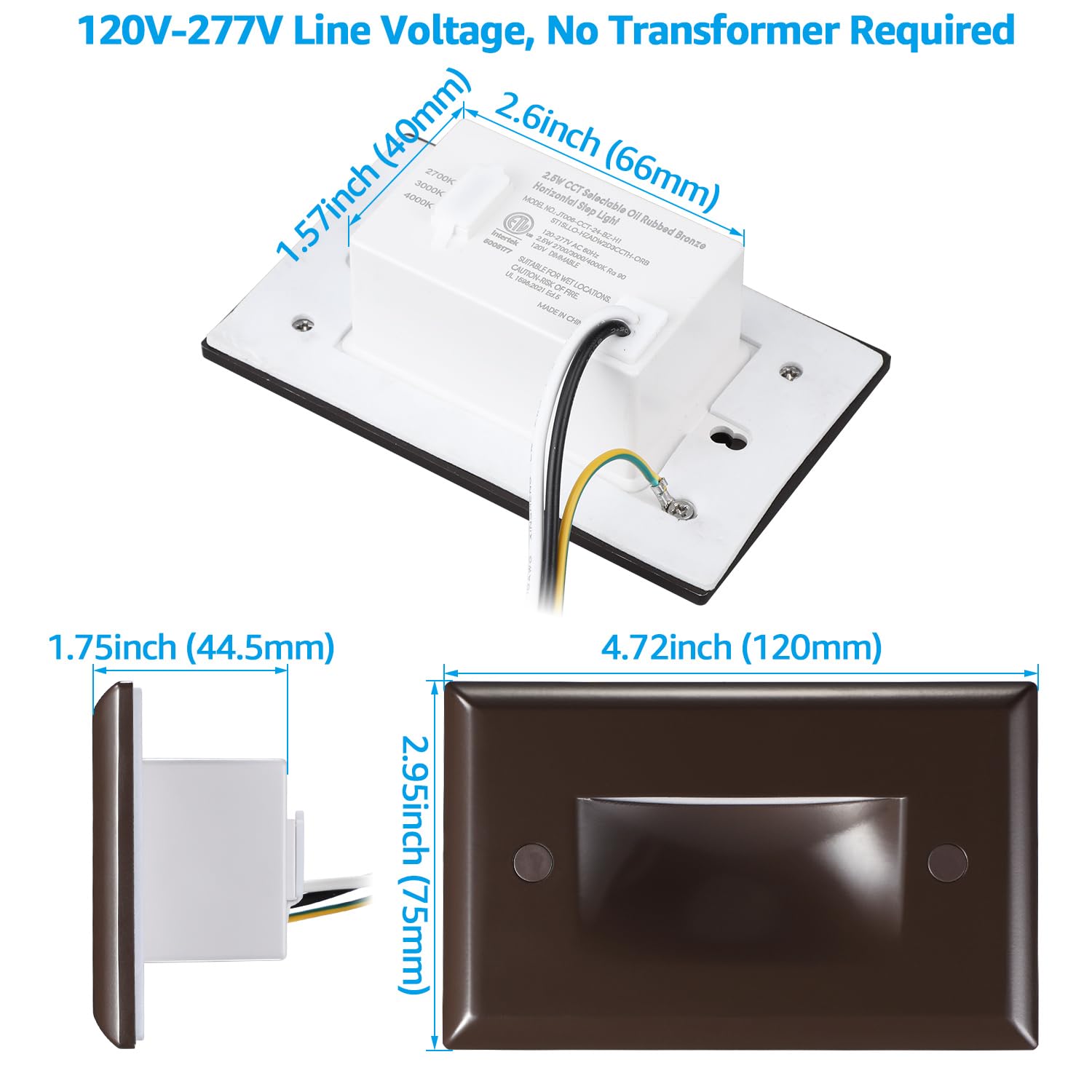 LEONLITE 3CCT LED Step Lights, 150LM, Dimmable, 4.72 Inch, Zinc Alloy, Oil Rubbed Bronze, Model 70929, 6