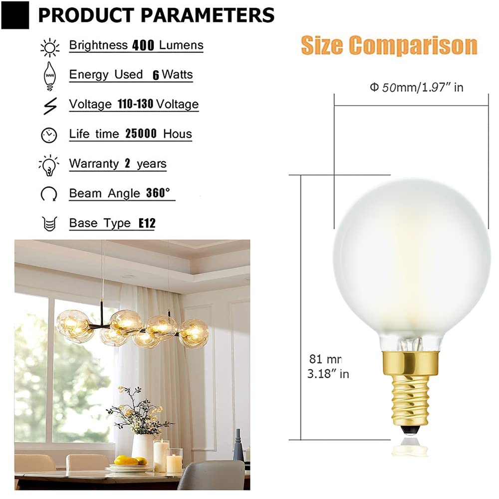 Leools Dimmable G16.5 Led Frosted Bulbs,4W Equal 40 Watt Light Bulb,400Lm,Soft White 3000K,Frosted Glass,E12 Led Globe Light Bul