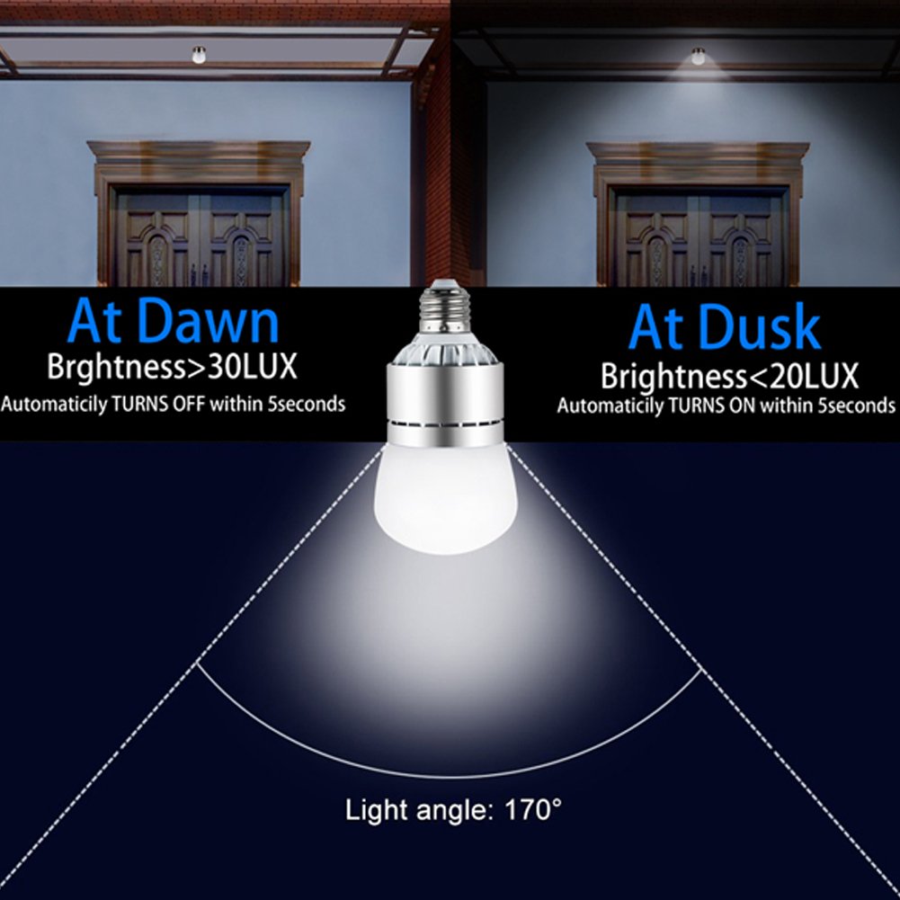 Vgogfly 12W Dusk to Dawn Light Bulb, 2 Pack, Warm White, Aluminum, Model 12W-2Pack