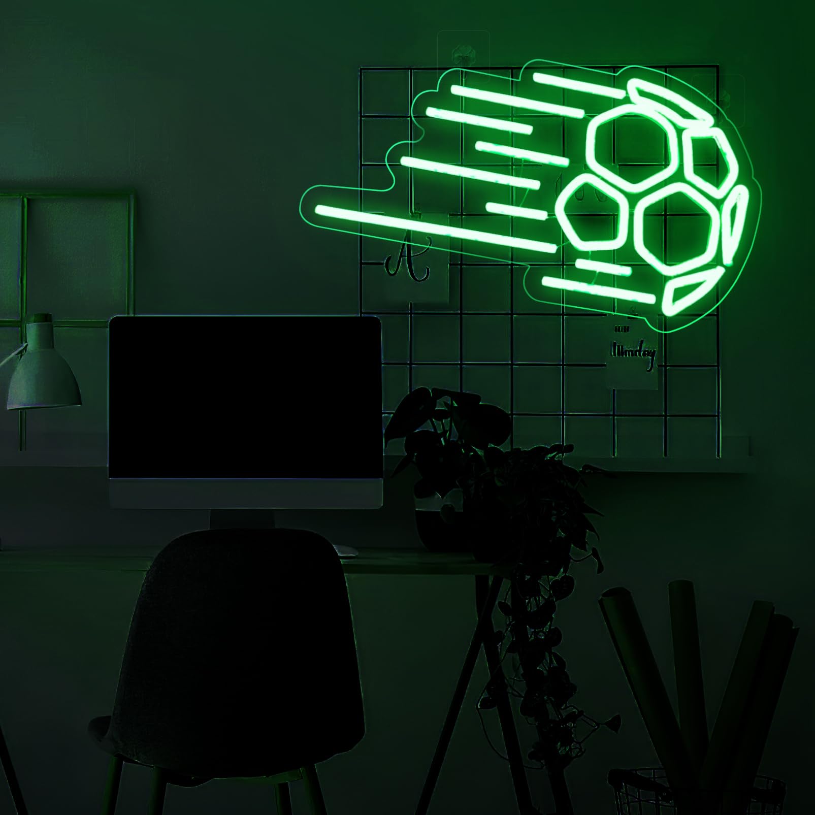 RAINDEE Neon Soccer Sign Lamp for Garage, Man Cave Decor, 16.5inL x 1.2inW, Green, Model LT-GM003