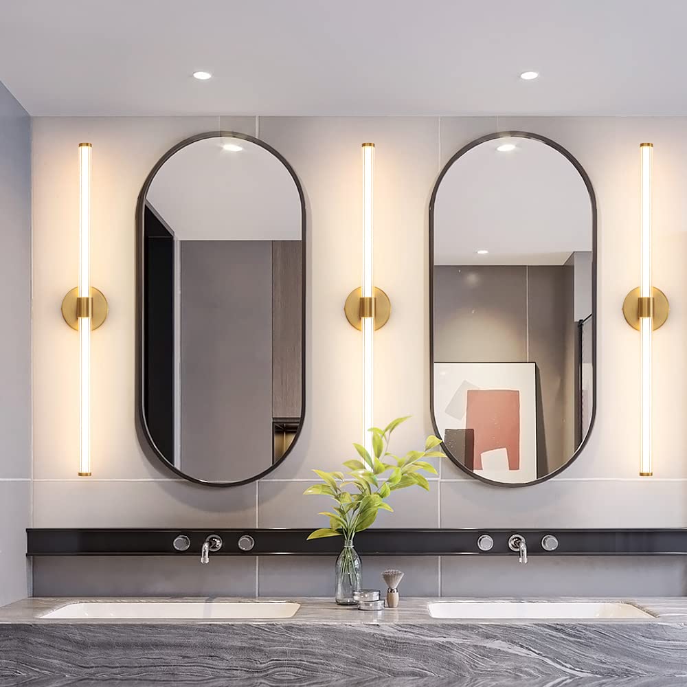 Gednbo 30" Dimmable LED Bathroom Vanity Light Fixture - Modern Gold Wall Sconce, 360° Full Lighting for Mirror, Metal Construction